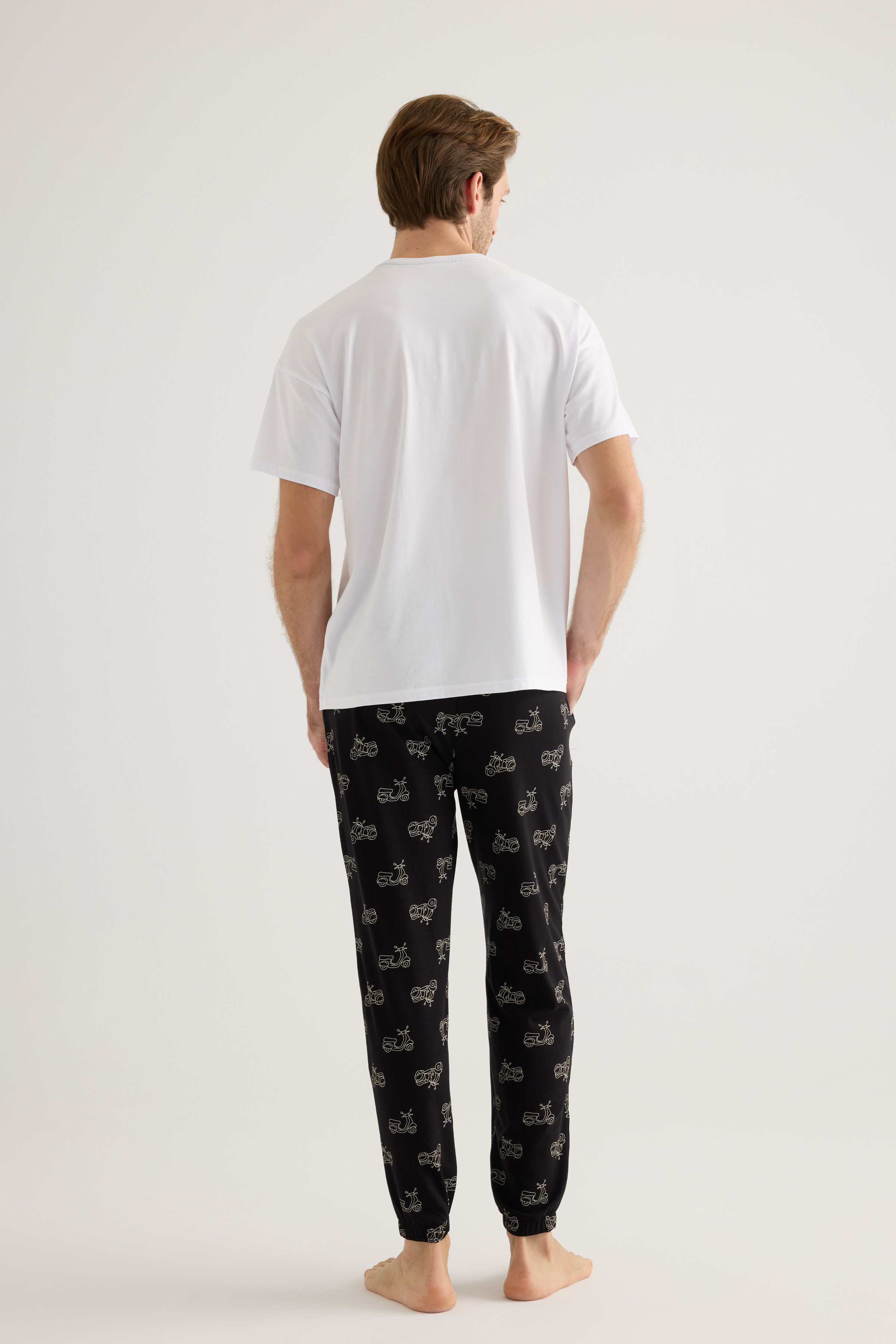 Erkek Pamuklu Kısa Kollu Uzun Pijama Takımı