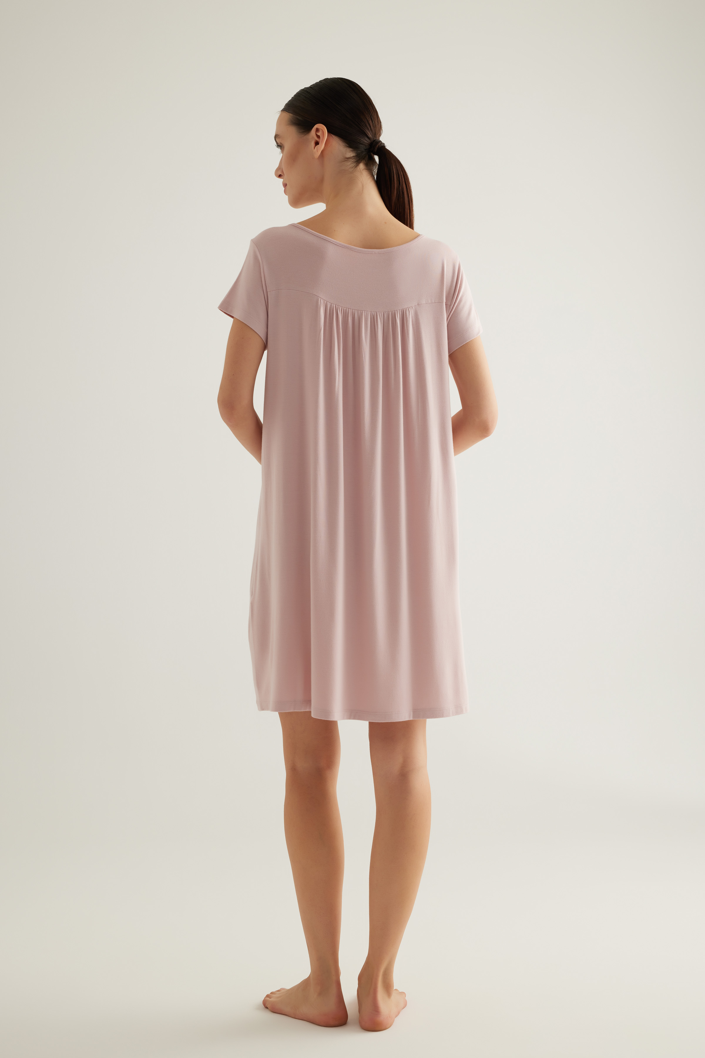 Kadın Pamuklu V Yaka Patlı Kısa Kollu Gecelik