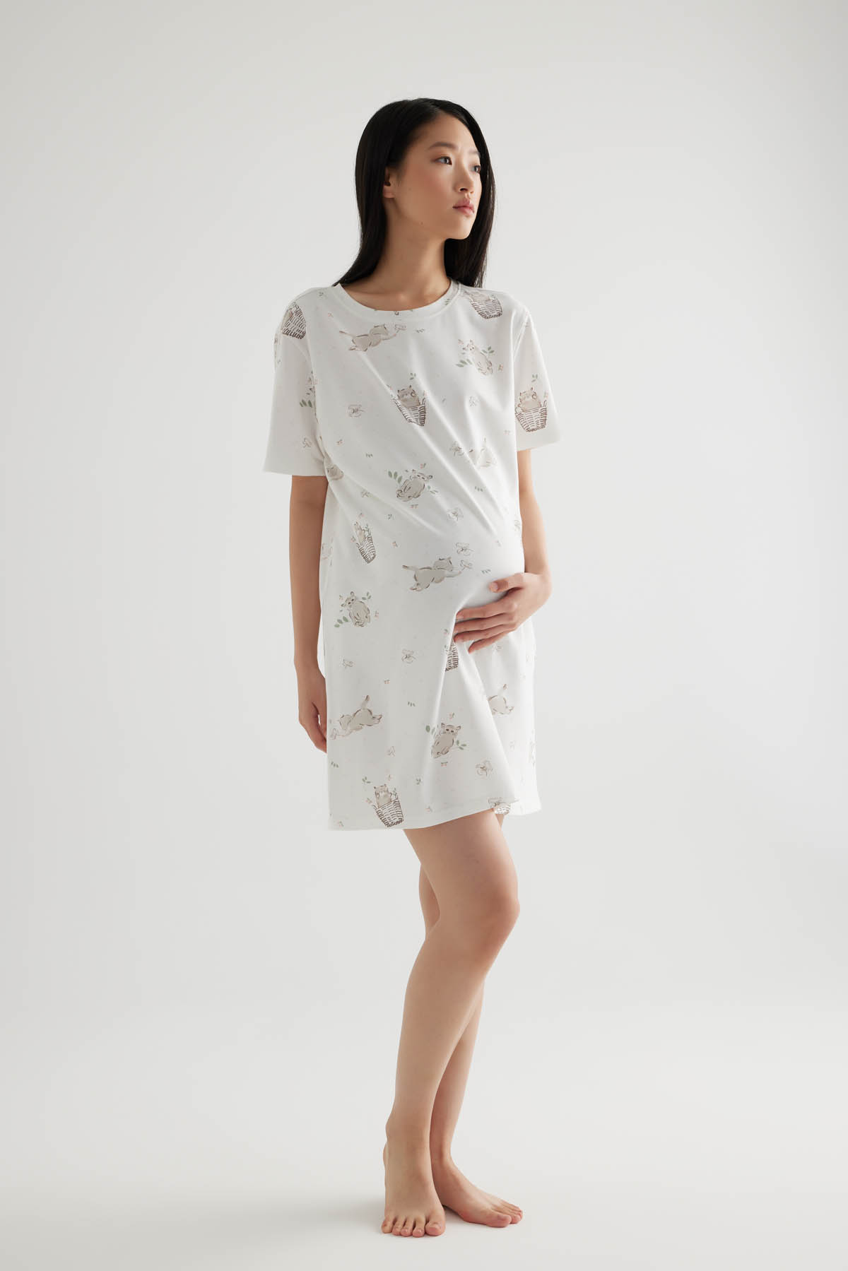 Kadın Pamuklu Cep Detaylı Kısa Kollu Gecelik