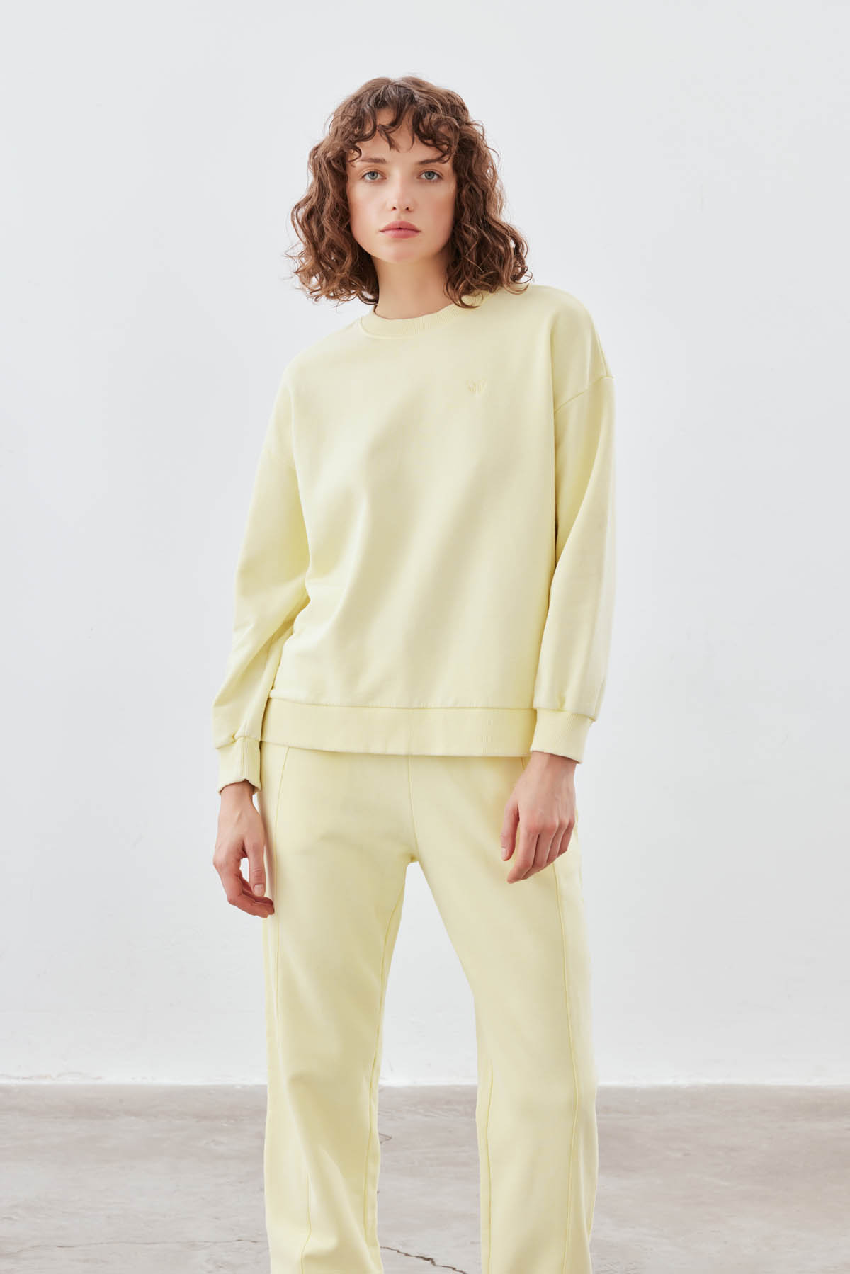 Kadın Pamuklu Yıkamalı Üç İplik Uzun Kollu Sweatshirt