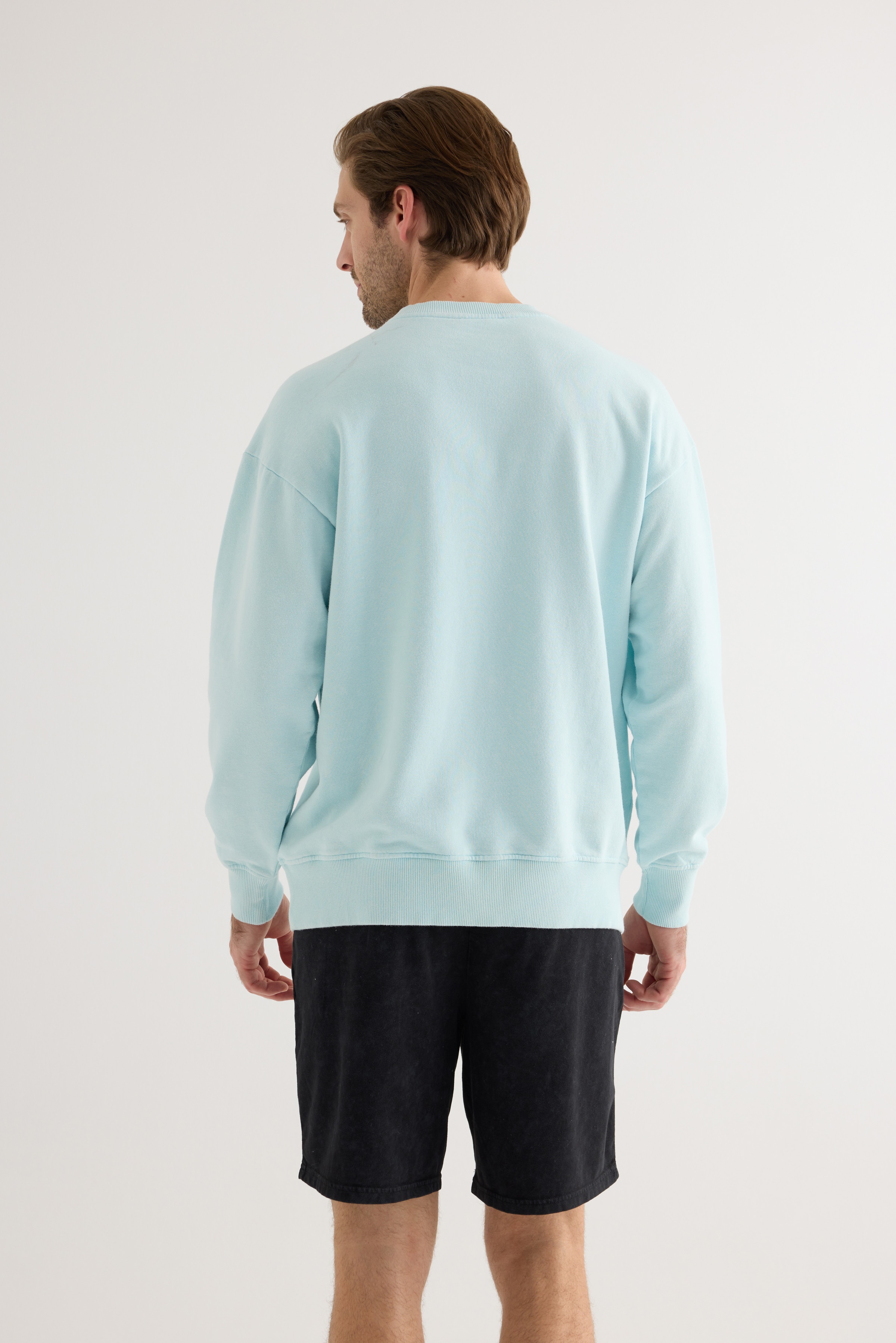 Erkek Pamuklu Yıkamalı Üç İplik Uzun Kollu Sweatshirt