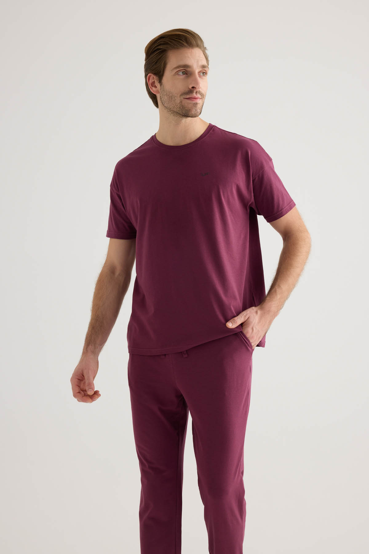 Erkek Pamuklu Kısa Kollu Uzun Pijama Takımı
