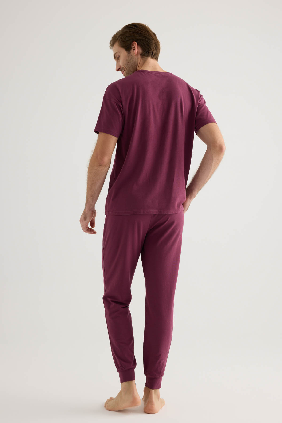 Erkek Pamuklu Kısa Kollu Uzun Pijama Takımı