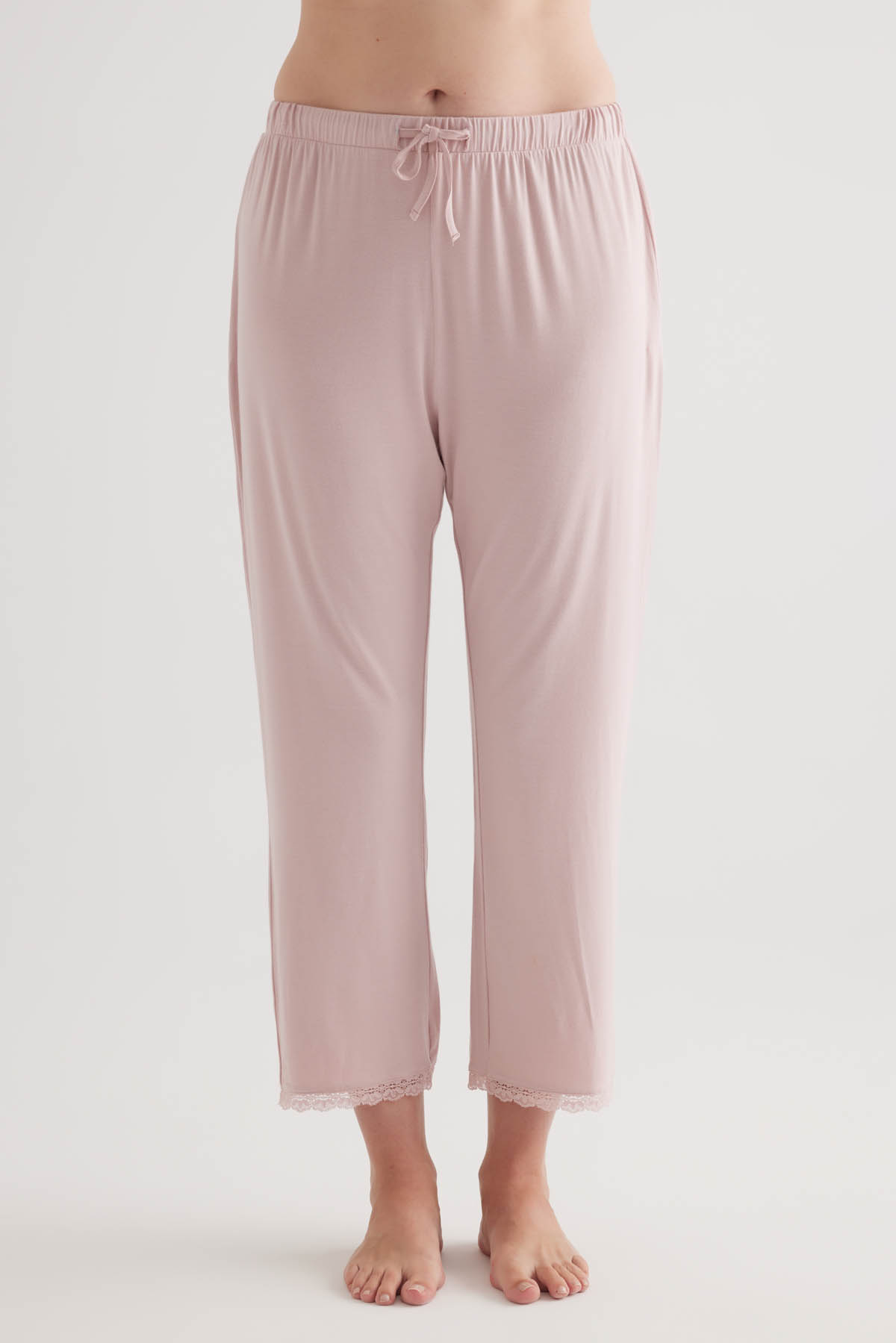 Kadın Plus Size Viscose Dantel Detaylı Uzun Pijama Altı