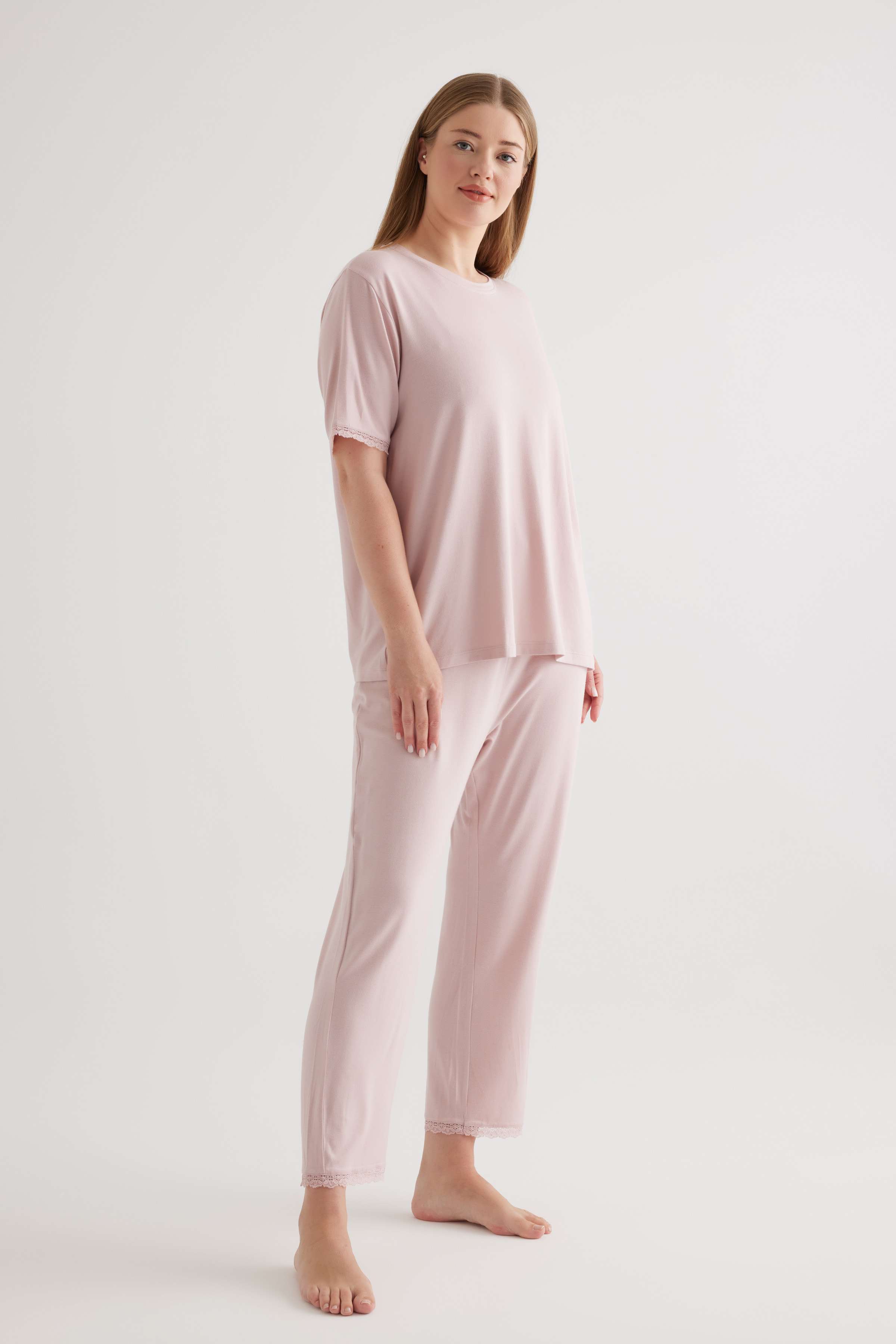 Kadın Plus Size Viscose Kısa Kollu Uzun Pijama Takımı
