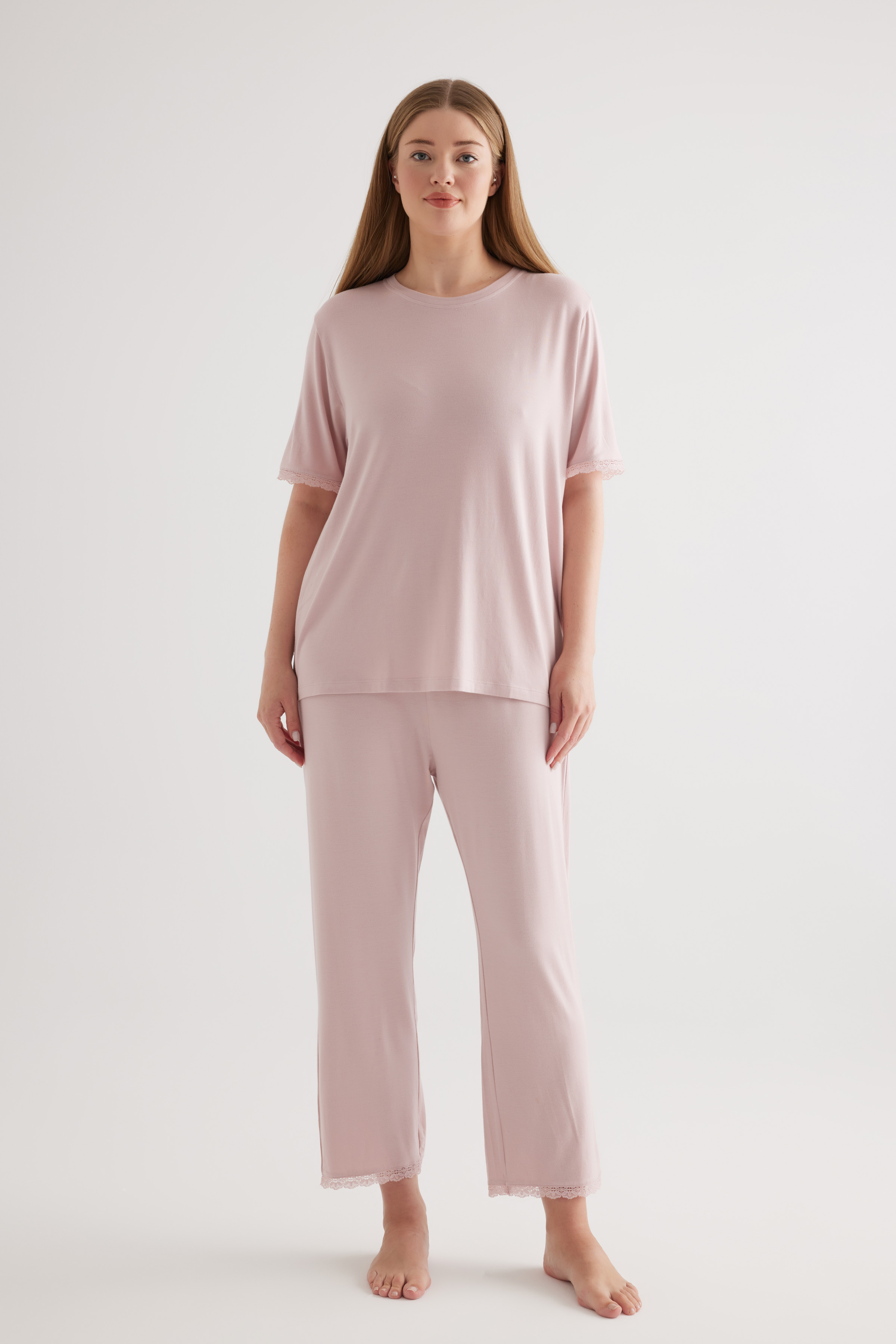 Kadın Plus Size Viscose Kısa Kollu Uzun Pijama Takımı