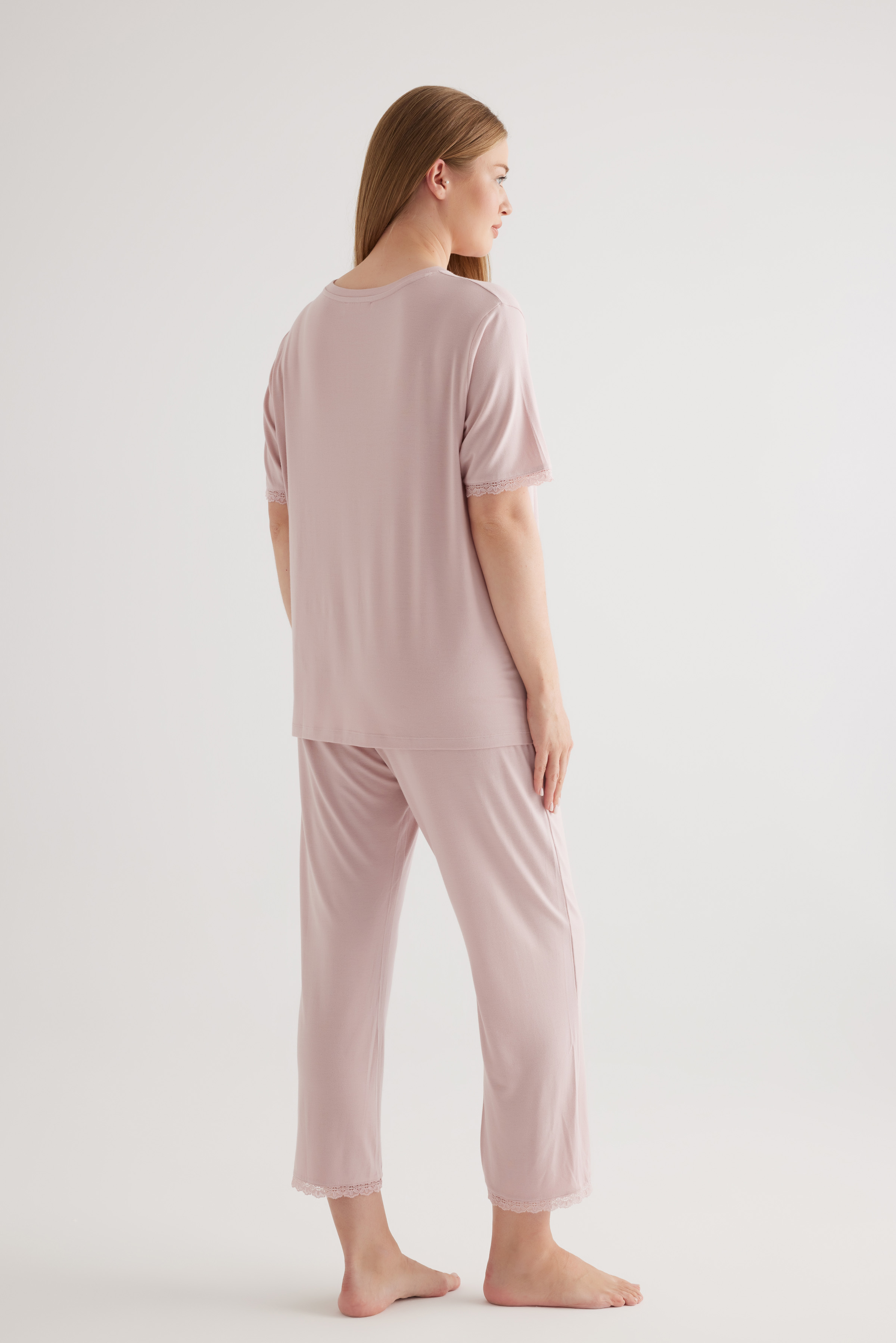 Kadın Plus Size Viscose Kısa Kollu Uzun Pijama Takımı