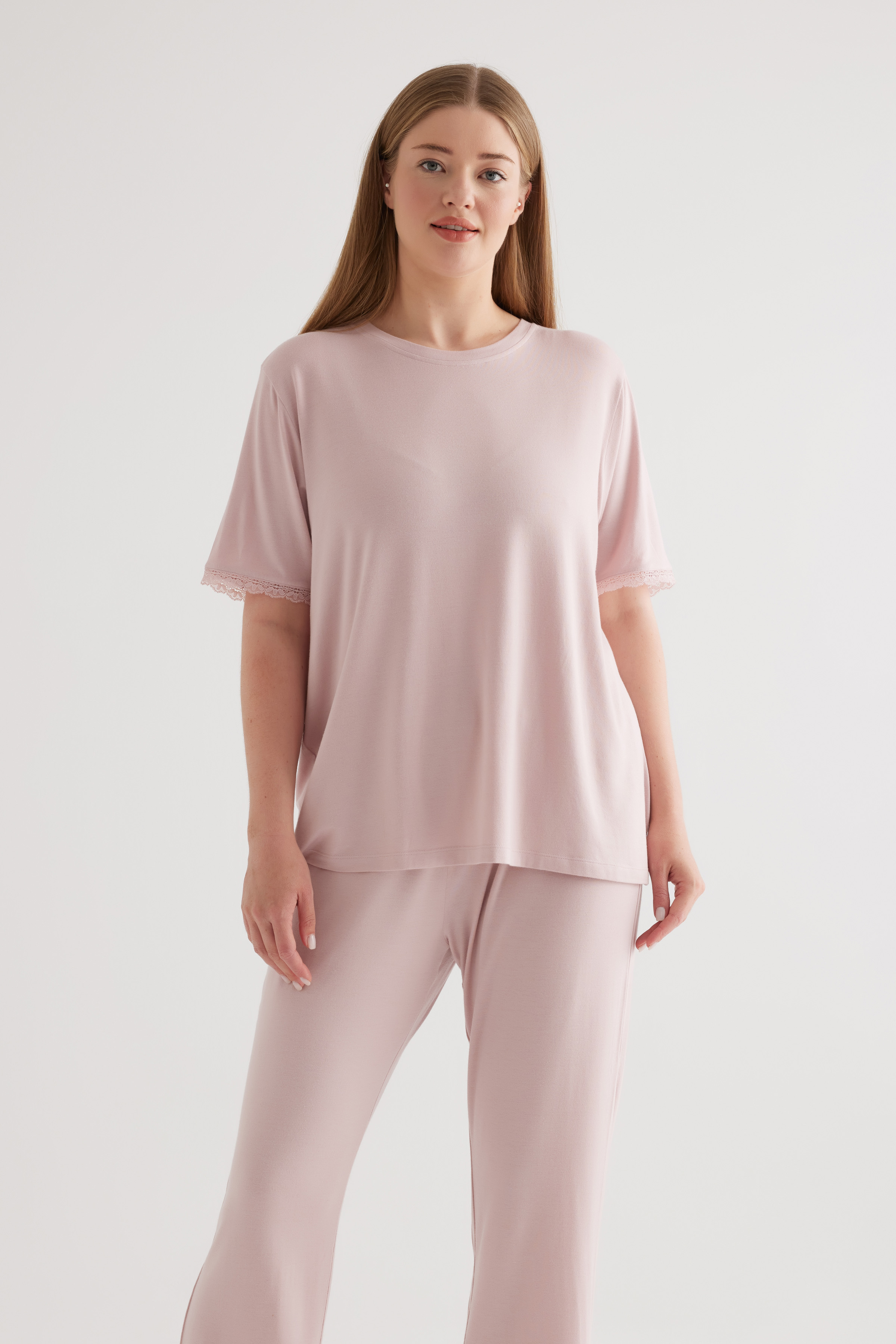 Kadın Plus Size Viscose Kısa Kollu Uzun Pijama Takımı