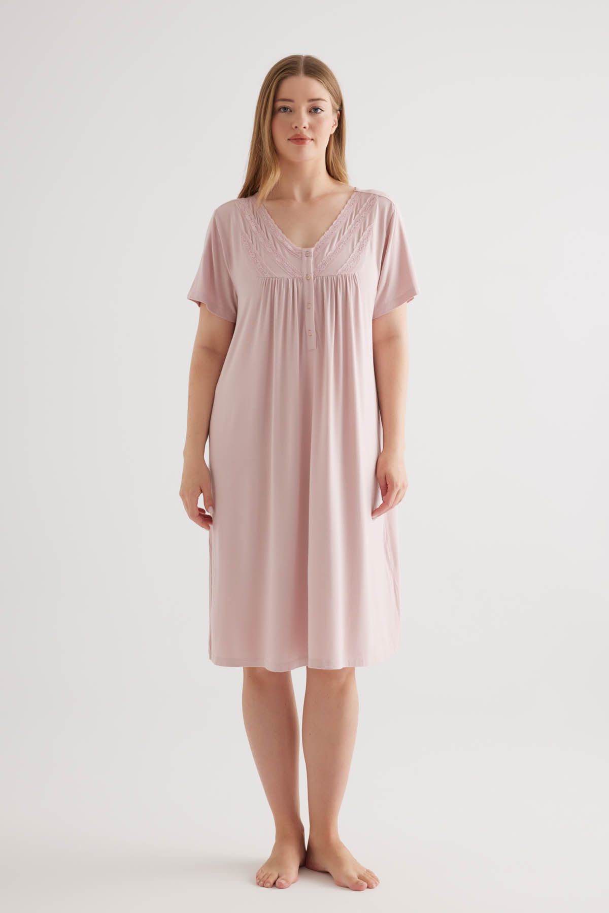 Kadın Plus Size Viscose Kısa Kollu Gecelik