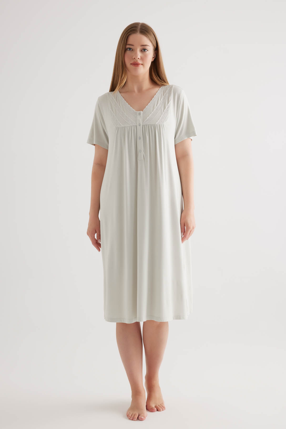 Kadın Plus Size Viscose Kısa Kollu Gecelik