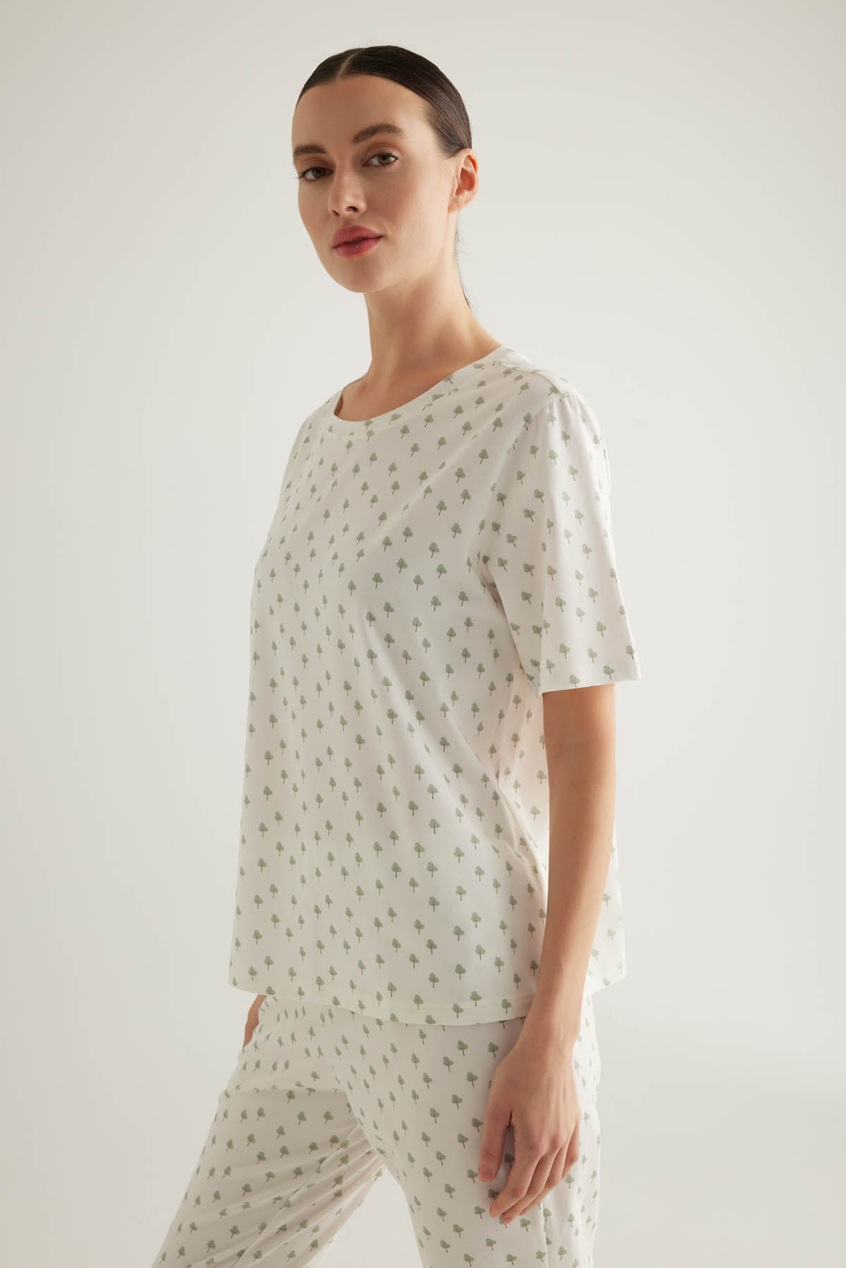Kadın Pamuklu Kısa Kollu Pijama Üstü