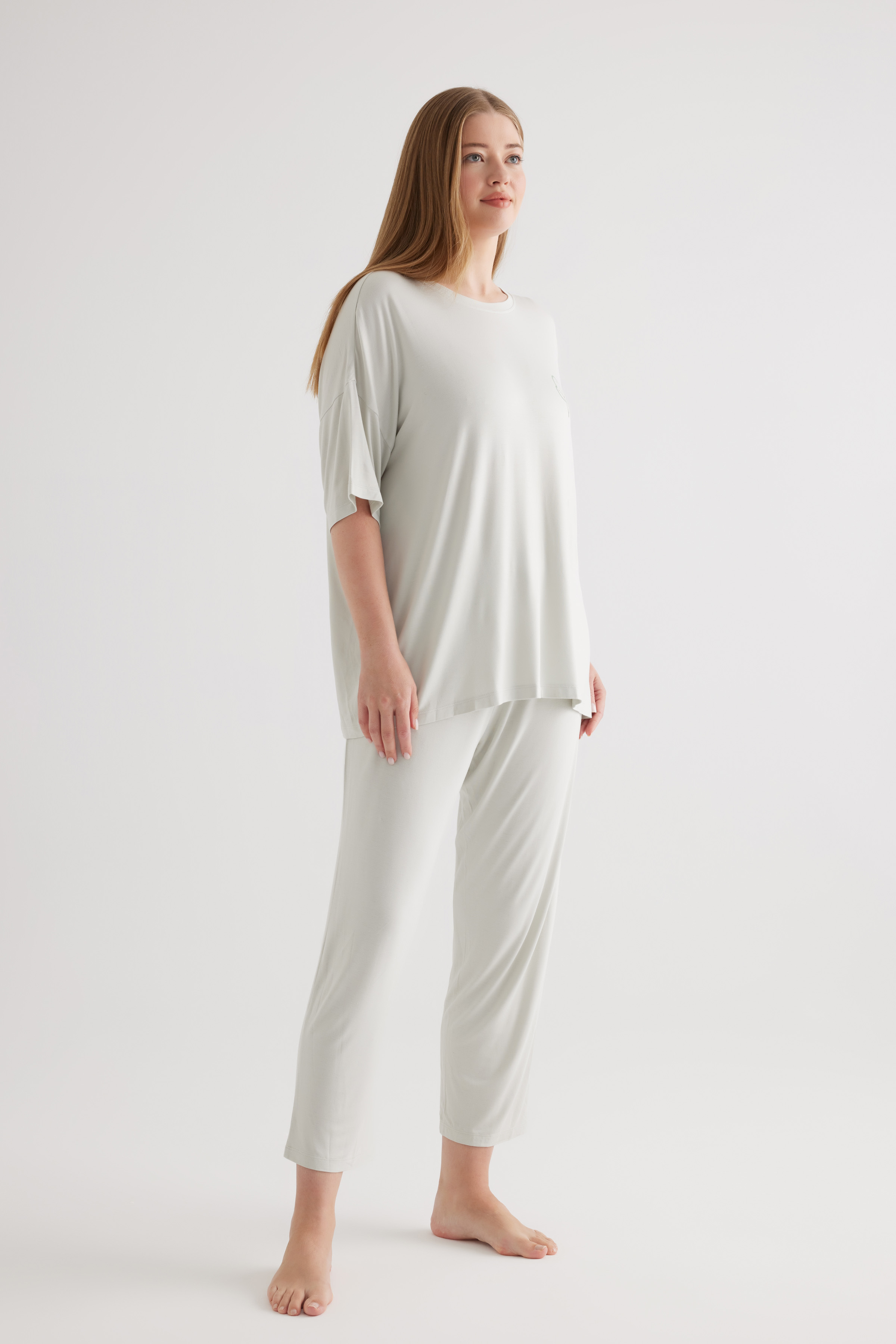 Kadın Plus Size Viscose Kısa Kollu Uzun Pijama Takımı