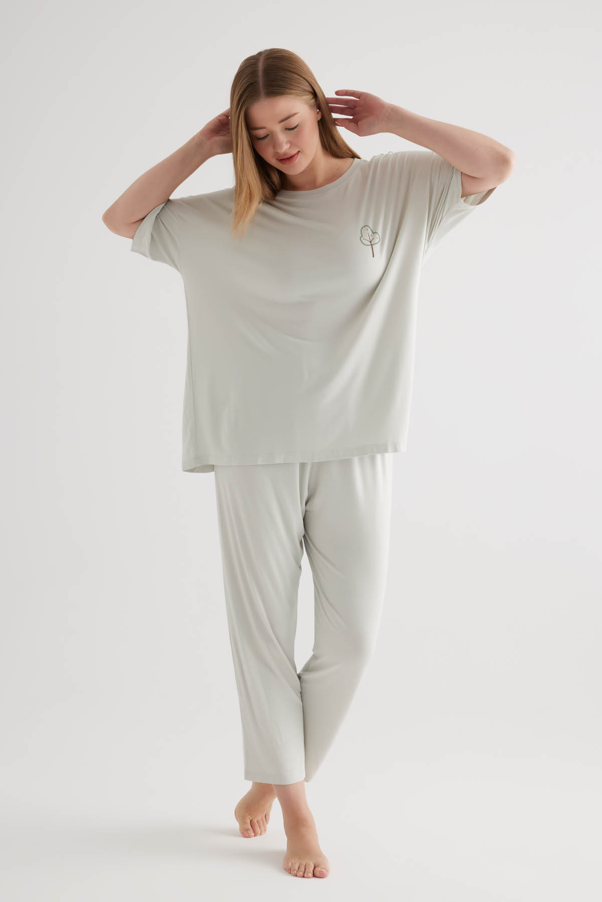 Kadın Plus Size Viscose Kısa Kollu Uzun Pijama Takımı