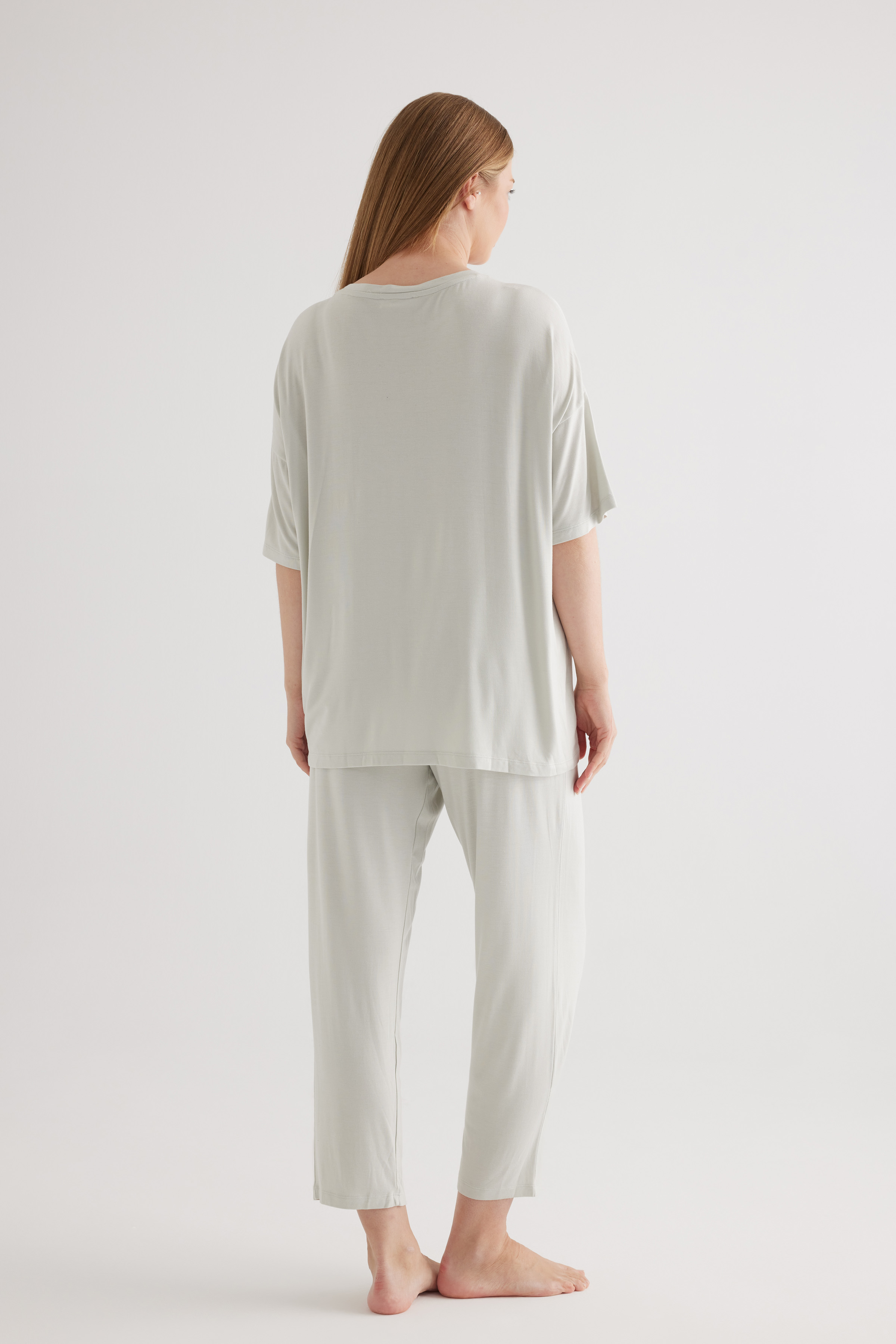 Kadın Plus Size Viscose Kısa Kollu Uzun Pijama Takımı