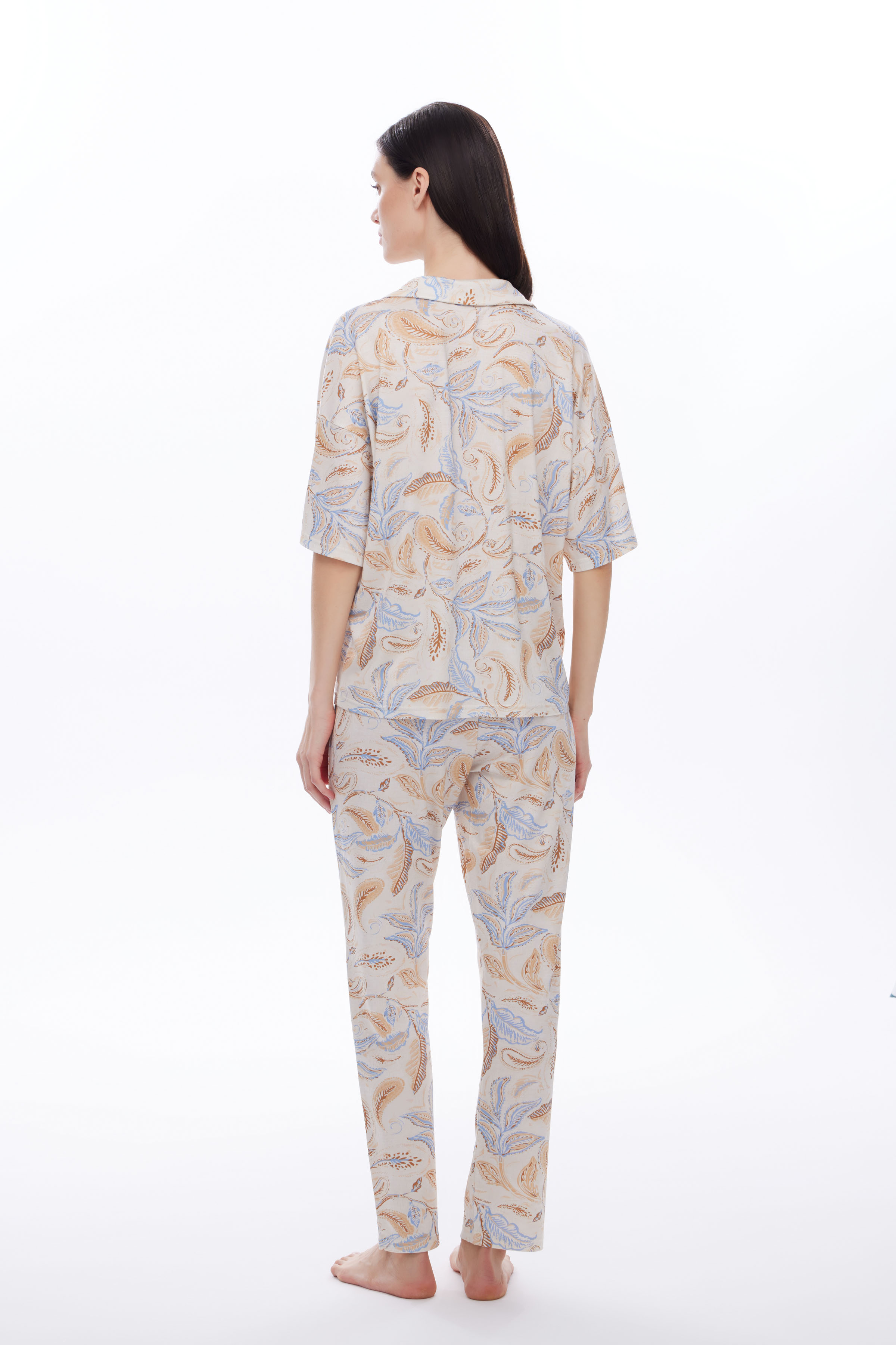 Kadın Viscose Kısa Kollu Gömlek Pijama Üstü