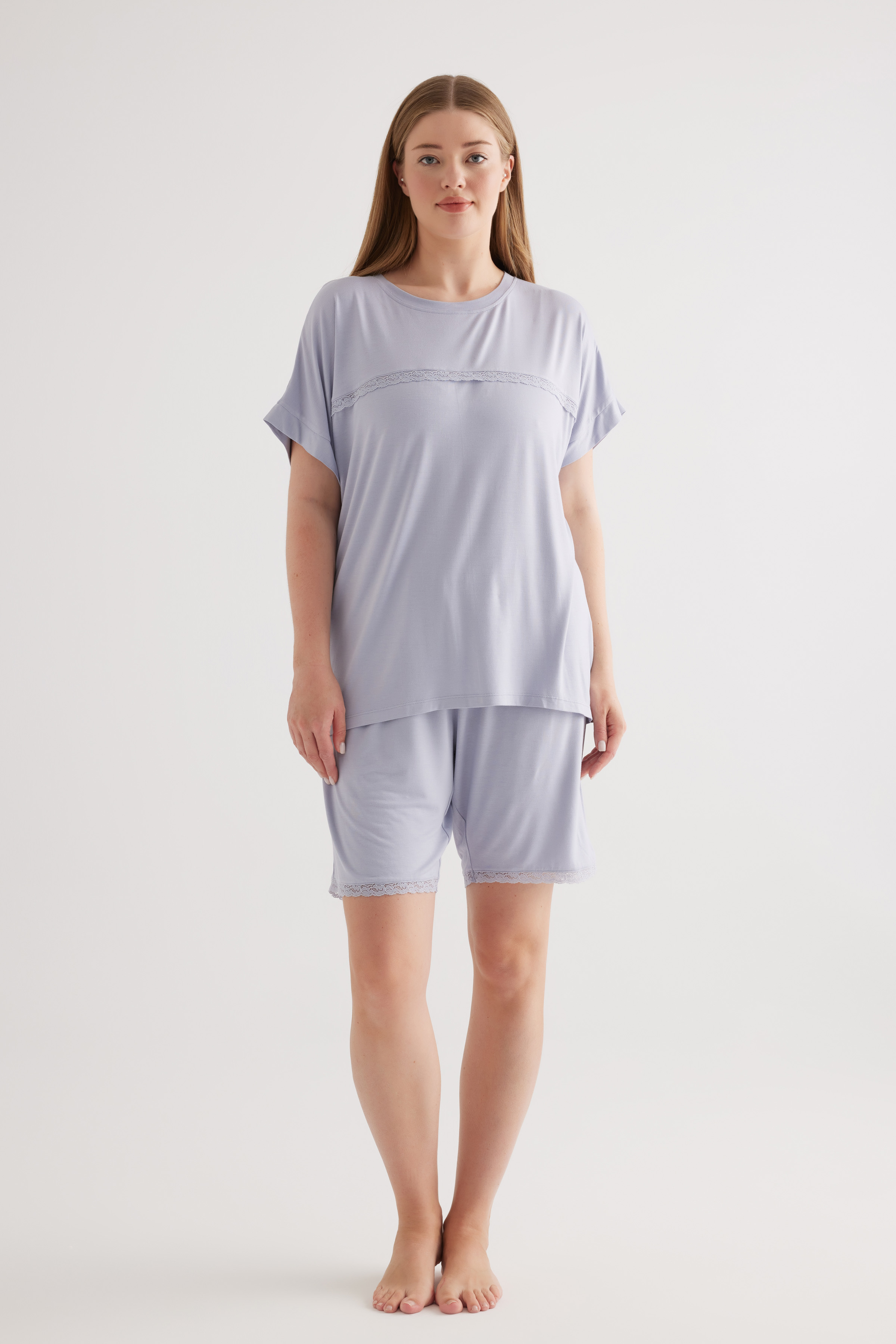 Kadın Plus Size Viscose Kısa Kollu Şortlu Pijama Takımı
