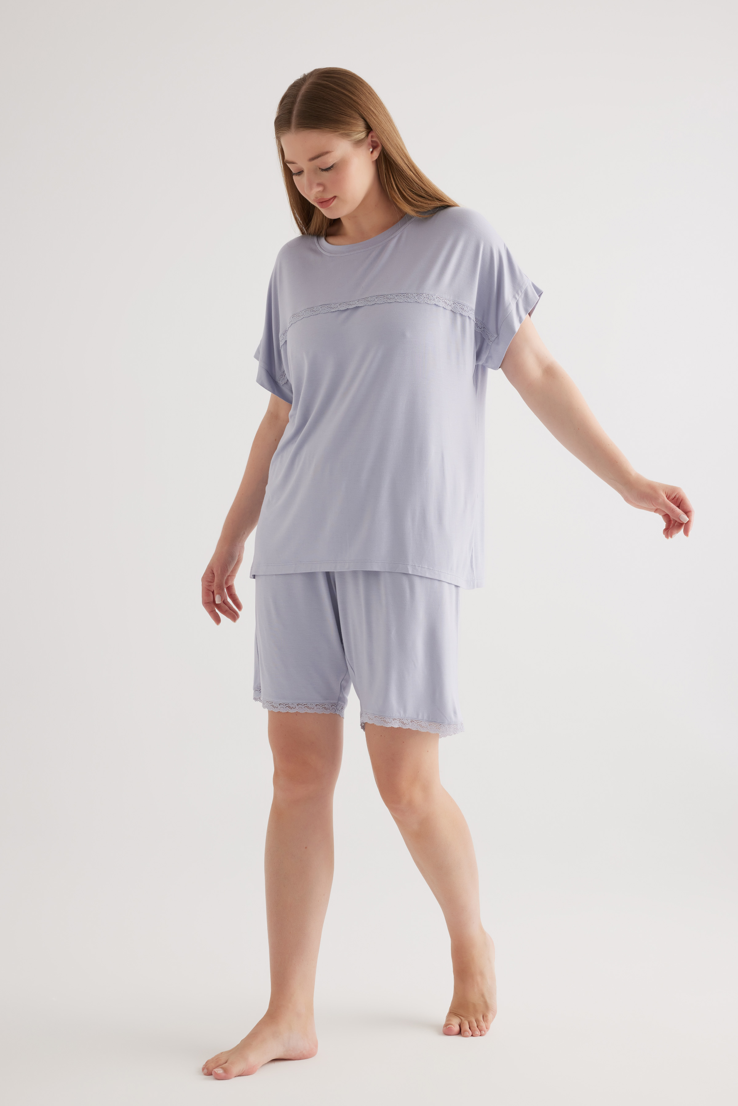 Kadın Plus Size Viscose Kısa Kollu Şortlu Pijama Takımı