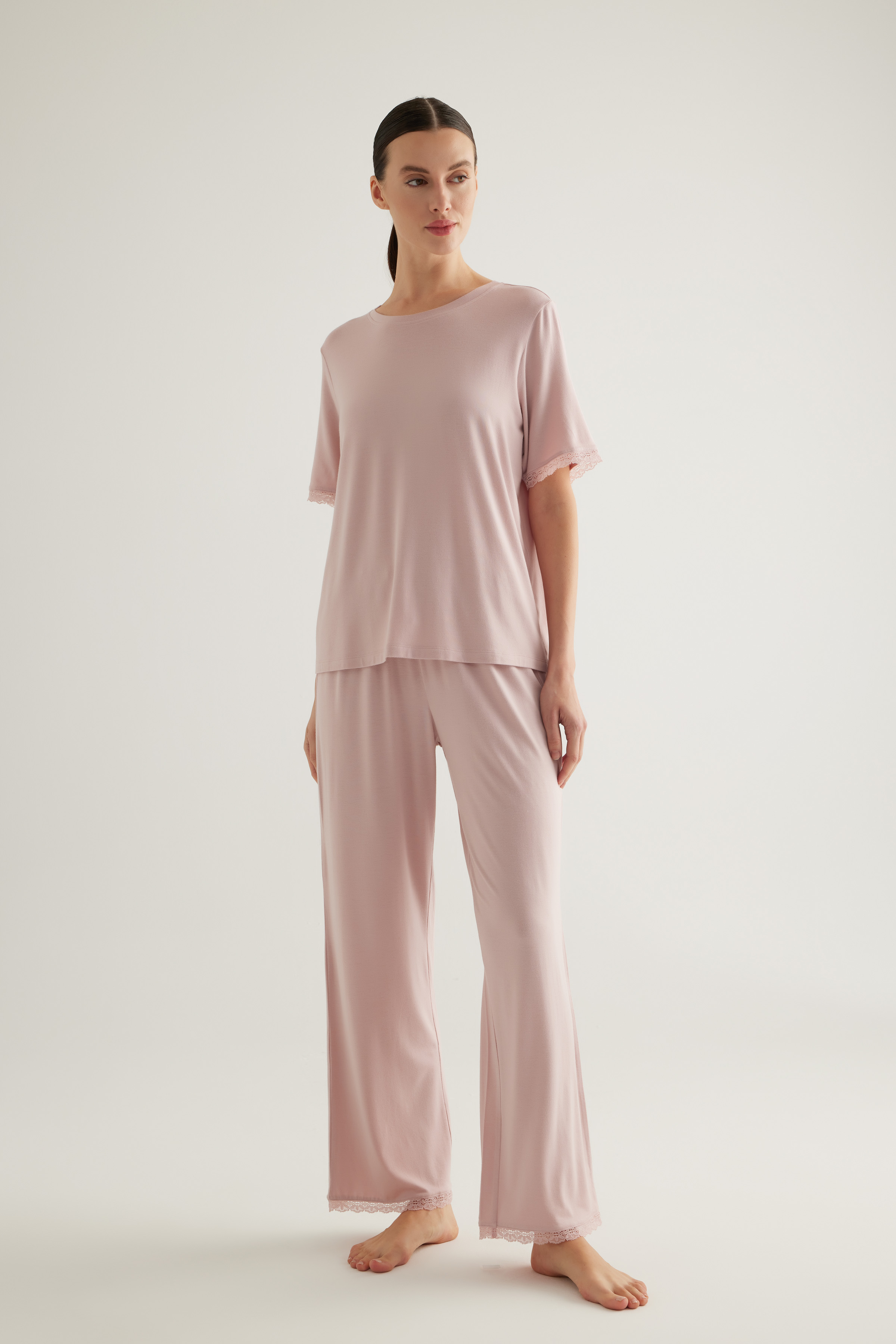 Kadın Viscose Dantel Detaylı Uzun Pijama Altı
