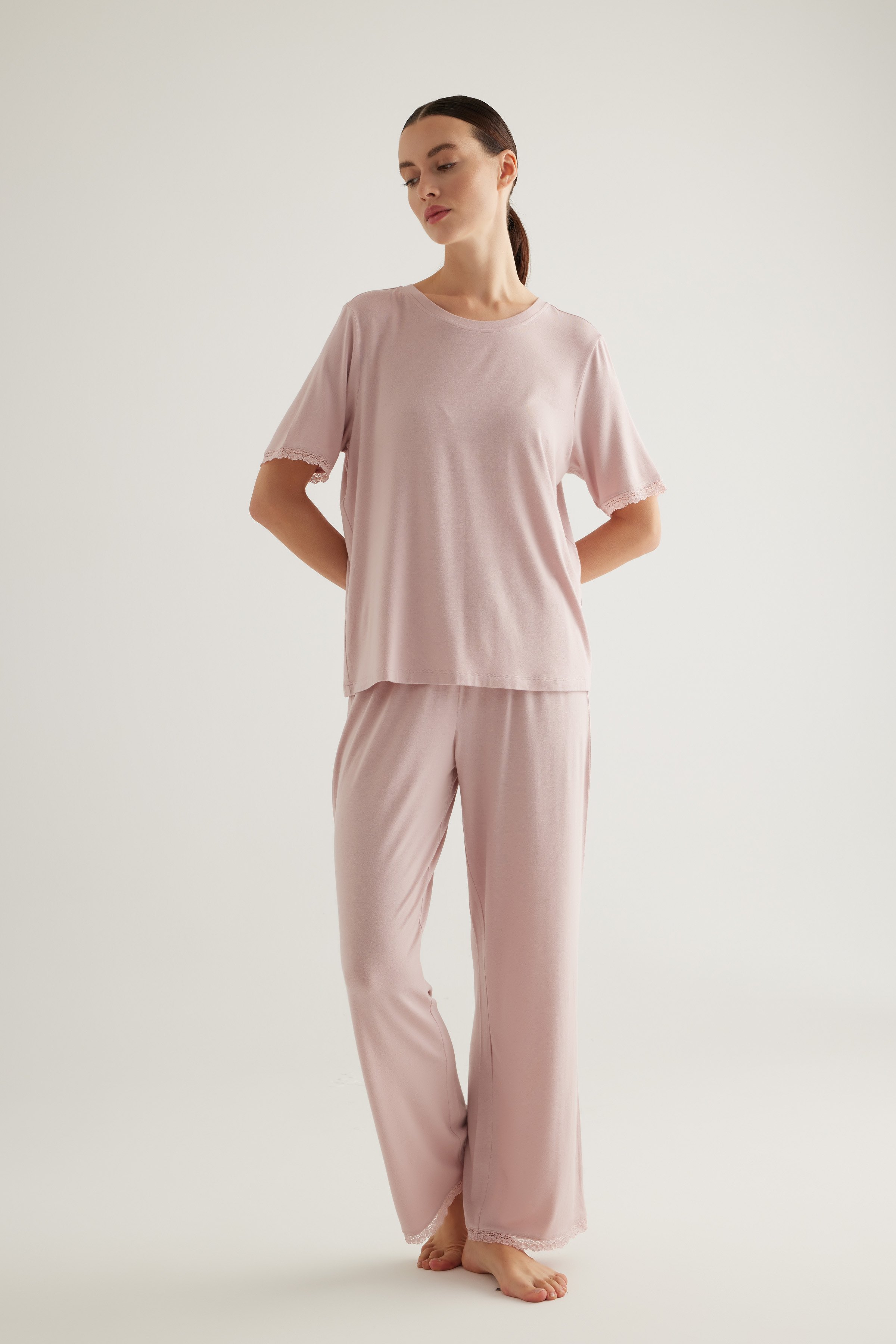 Kadın Viscose Kısa Kollu Uzun Pijama Takımı