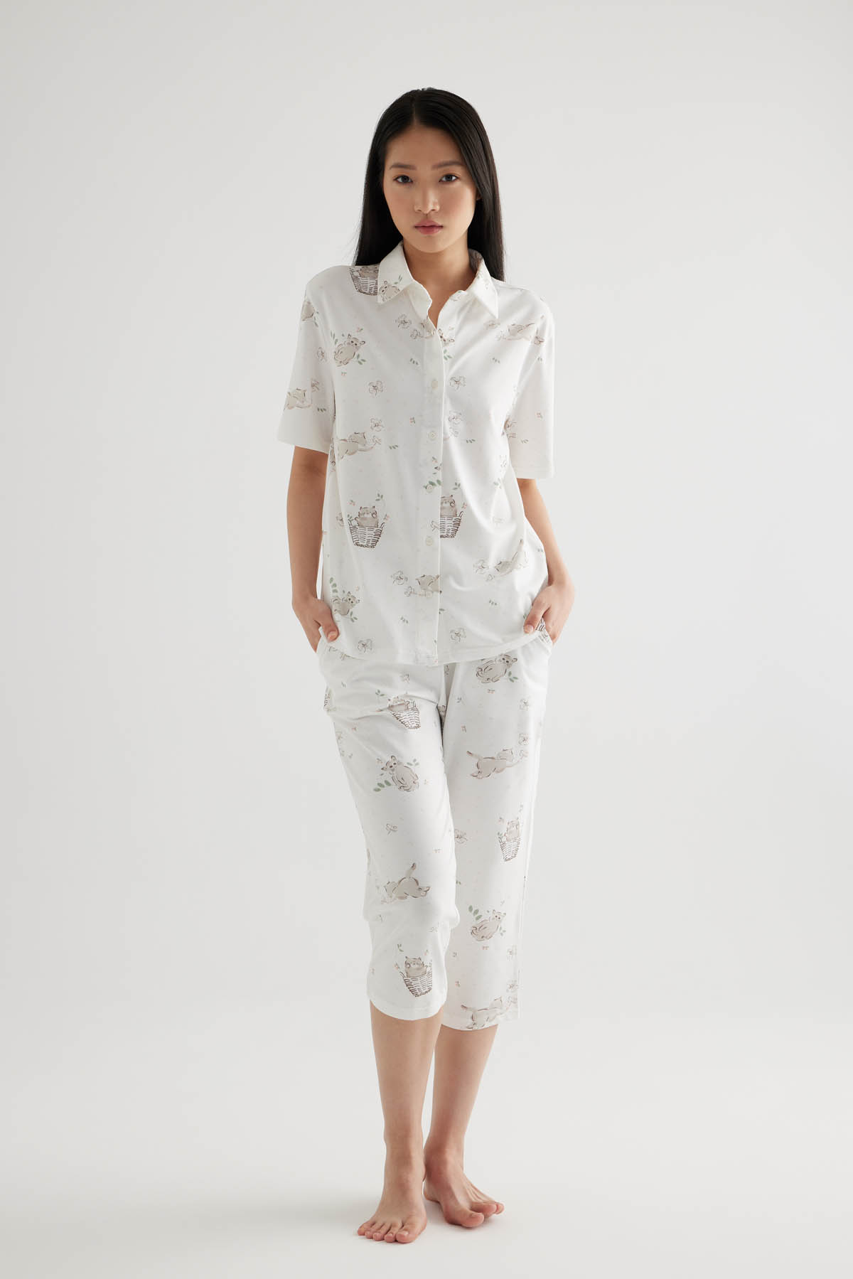 Kadın Pamuklu Kapri Pijama Altı