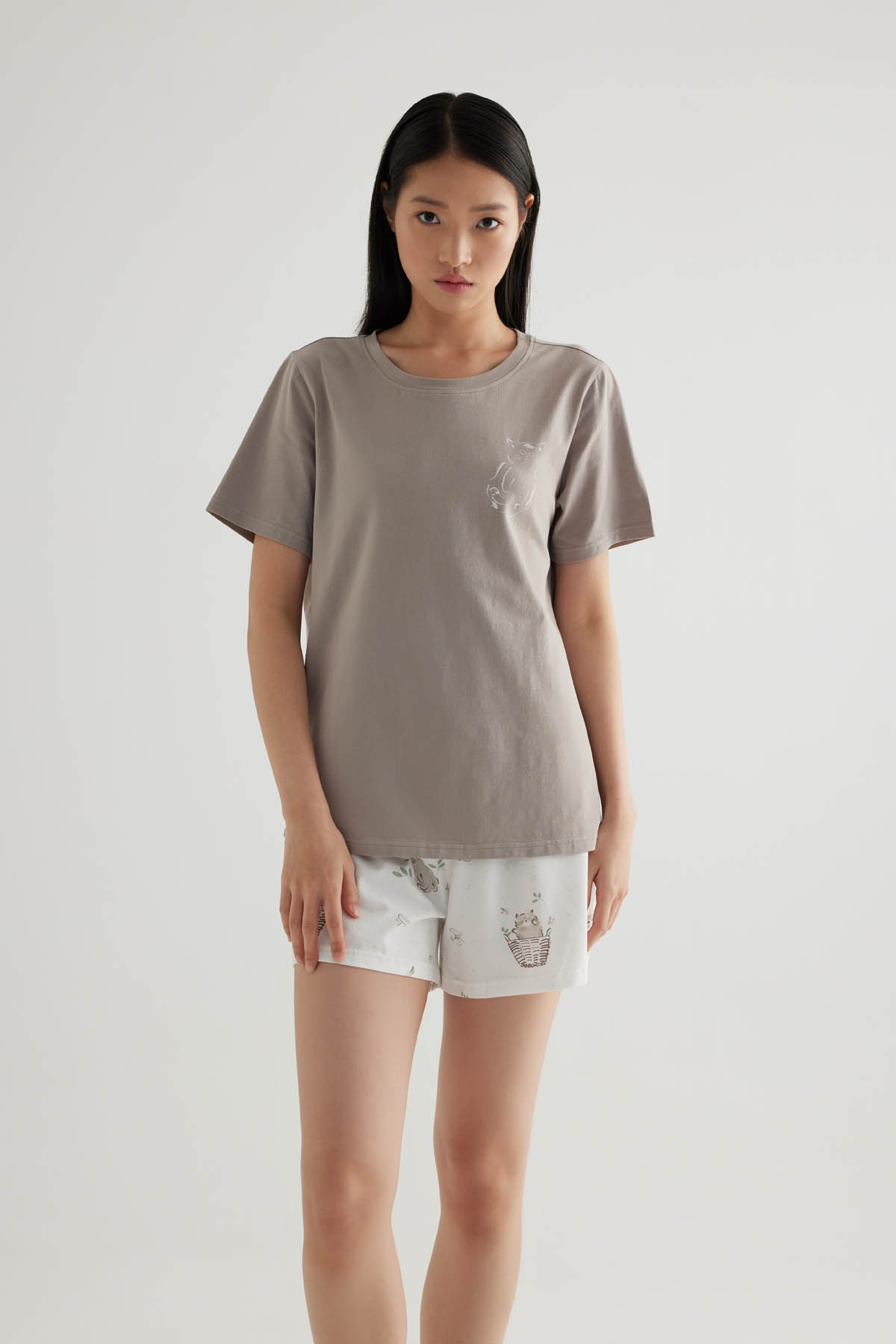 Kadın Pamuklu Kısa Kollu Şortlu Pijama Takımı