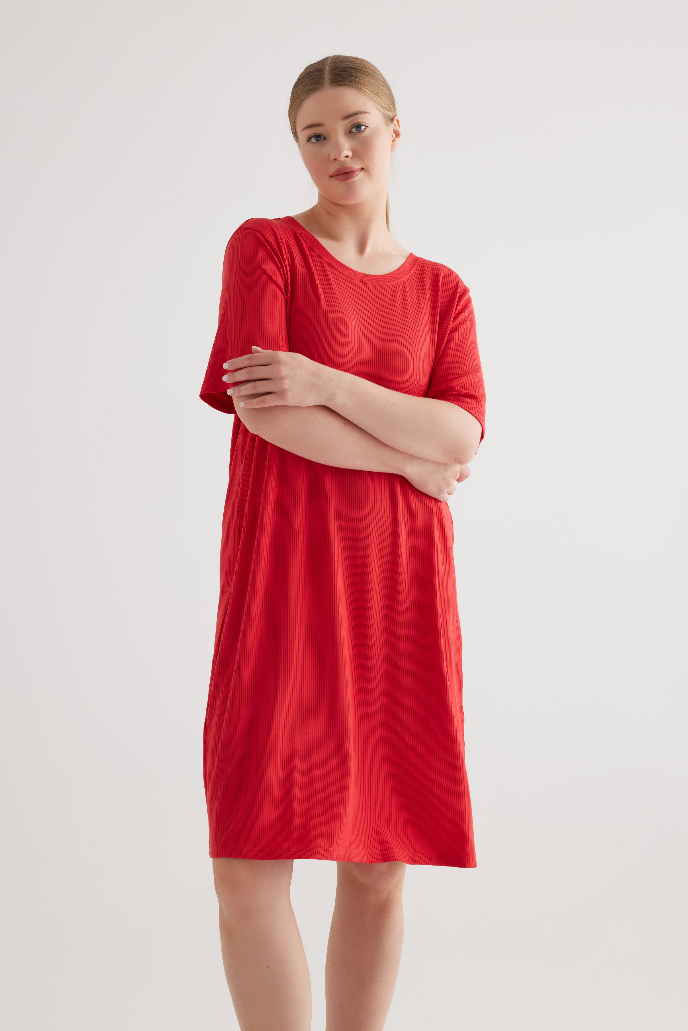 Kadın Plus Size Modal Kaşkorse Kolsuz Elbise