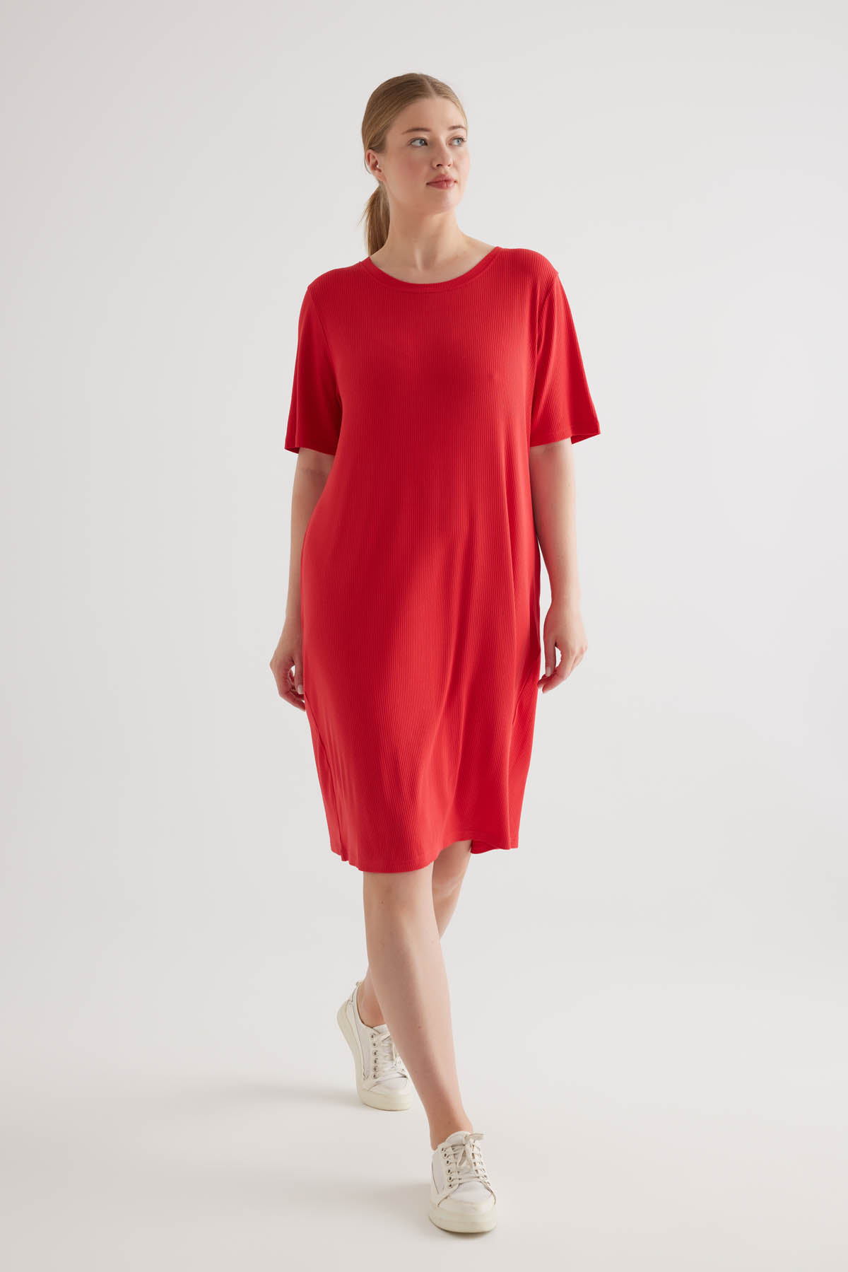 Kadın Plus Size Modal Kaşkorse Kolsuz Elbise