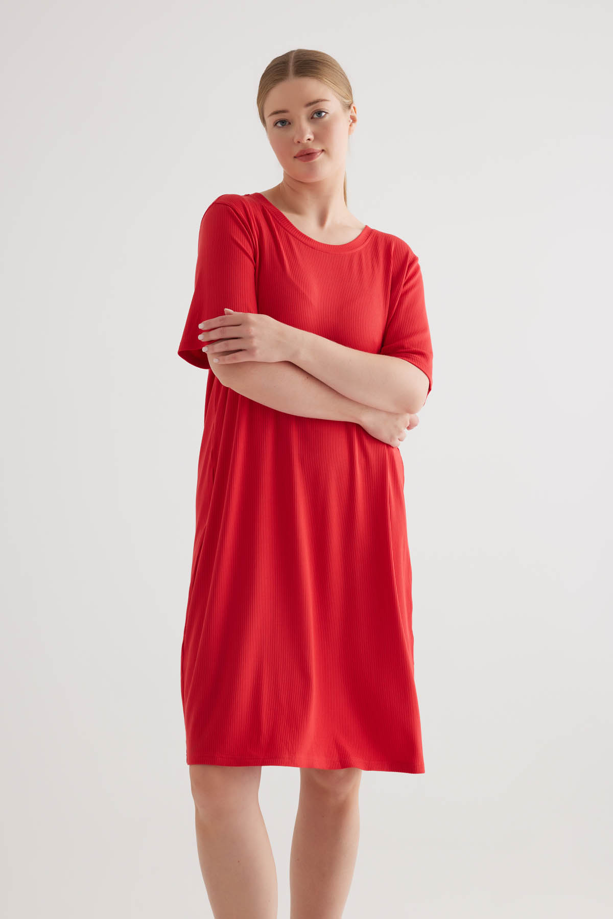Kadın Plus Size Modal Kaşkorse Kolsuz Elbise