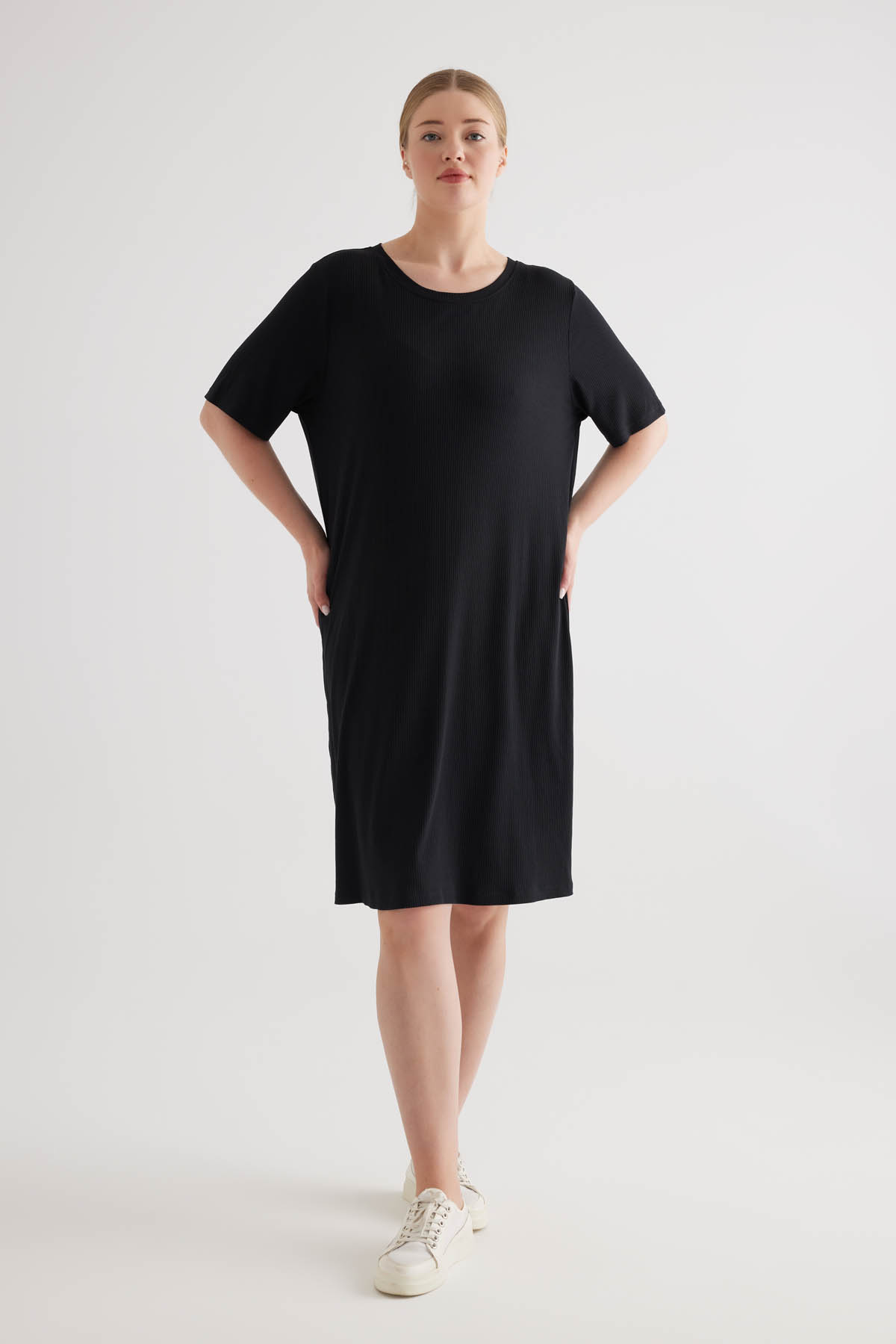 Kadın Plus Size Modal Kaşkorse Kolsuz Elbise