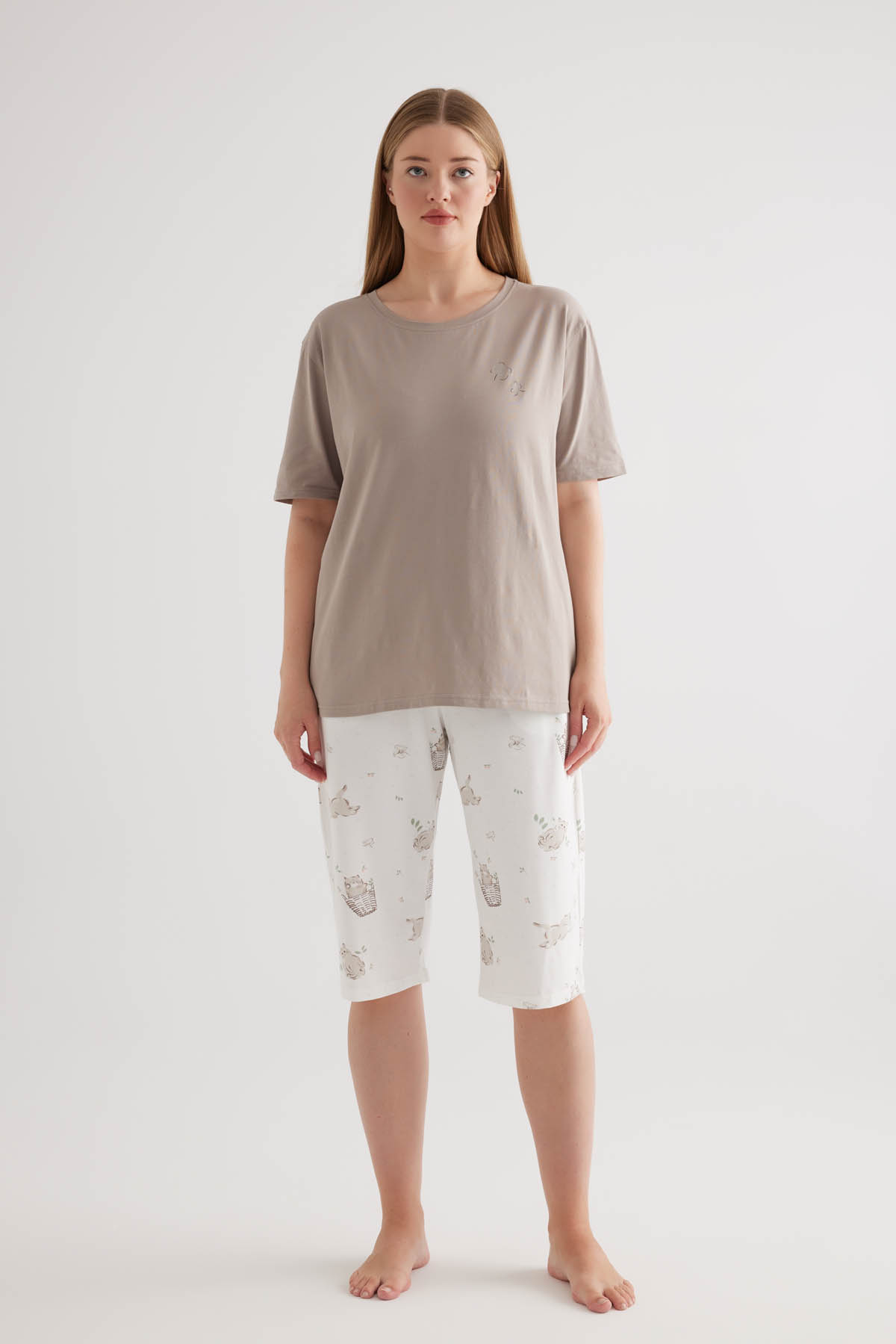 Kadın Plus Size Pamuklu Kapri Pijama Altı