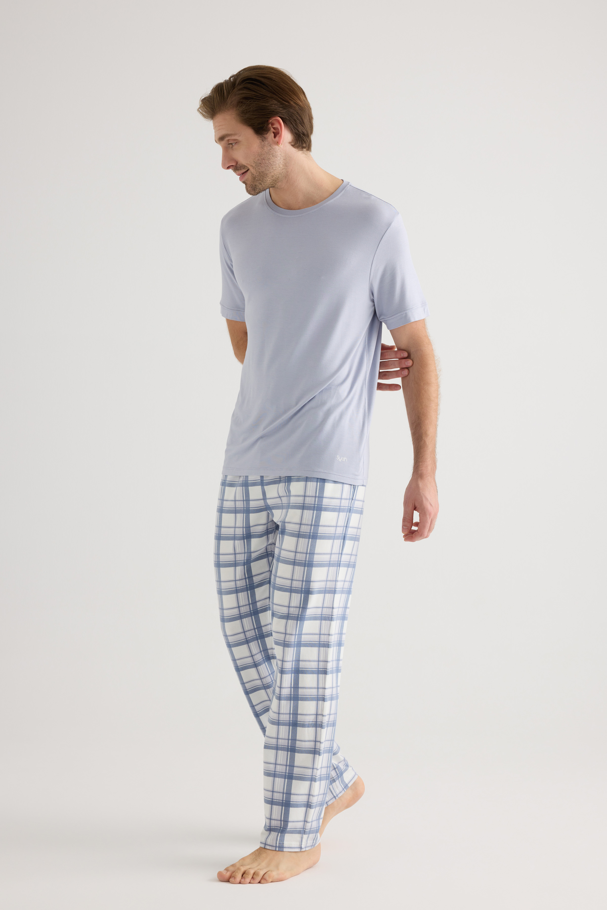 Erkek Pamuklu Kısa Kollu Uzun Pijama Takımı