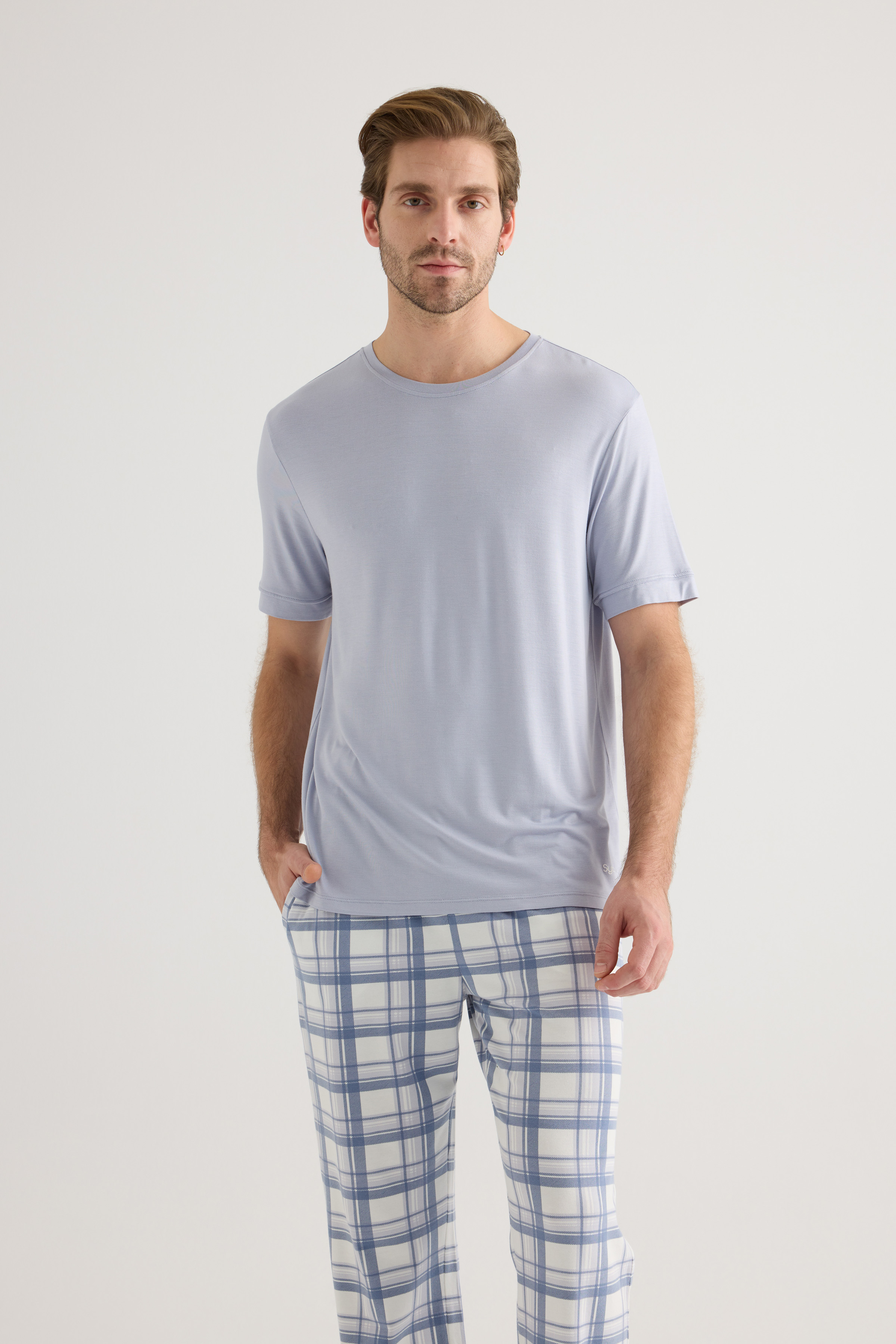 Erkek Viskon Kısa Kollu Pijama Üstü