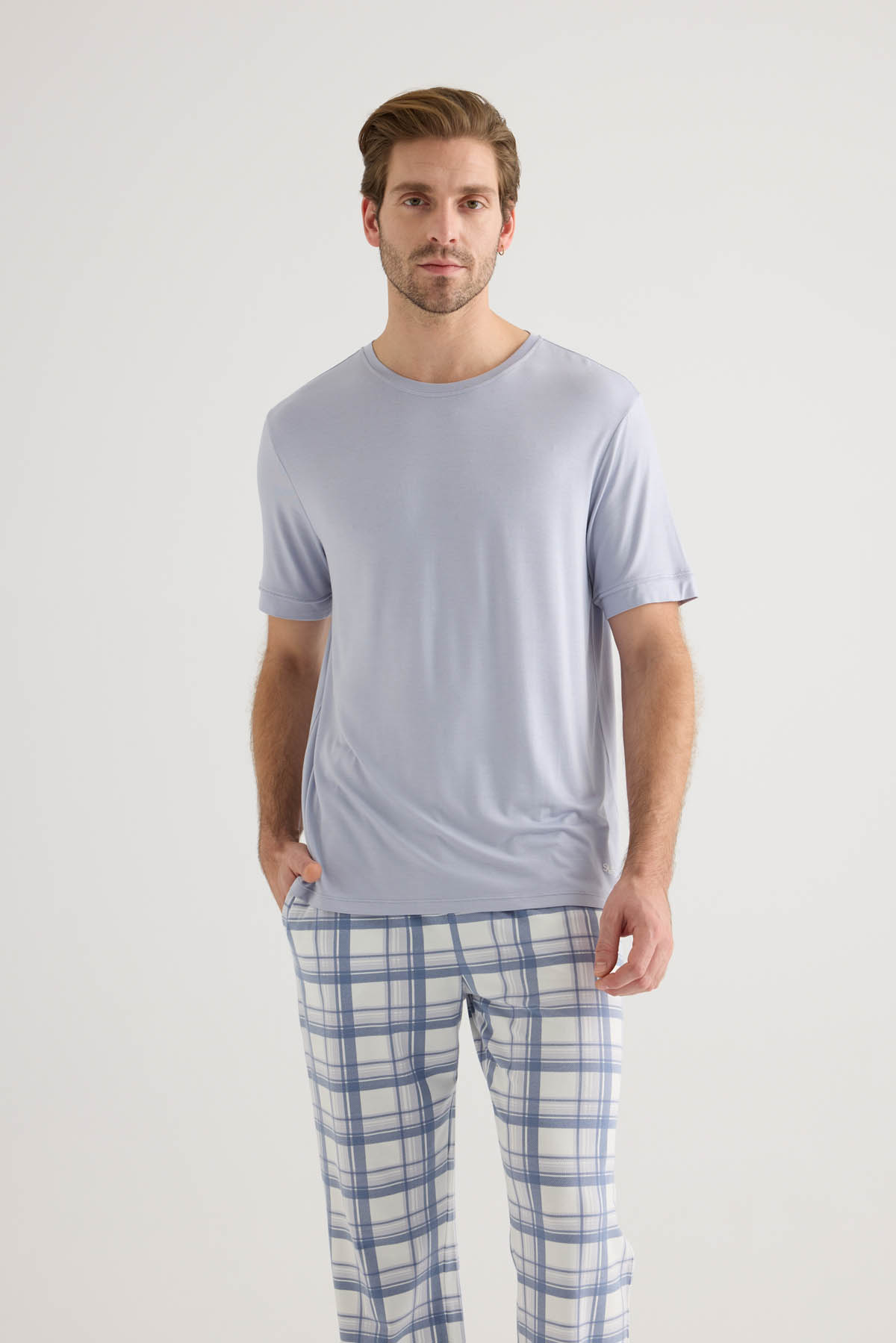 Erkek Viskon Kısa Kollu Pijama Üstü