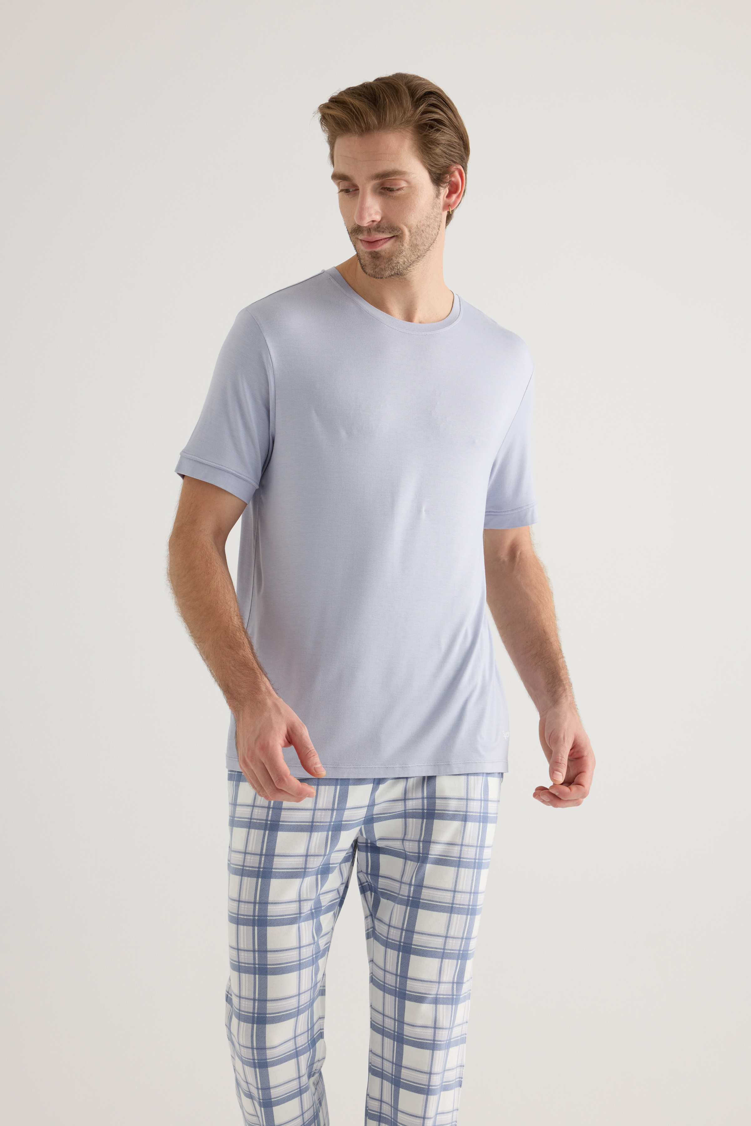 Erkek Viskon Kısa Kollu Pijama Üstü