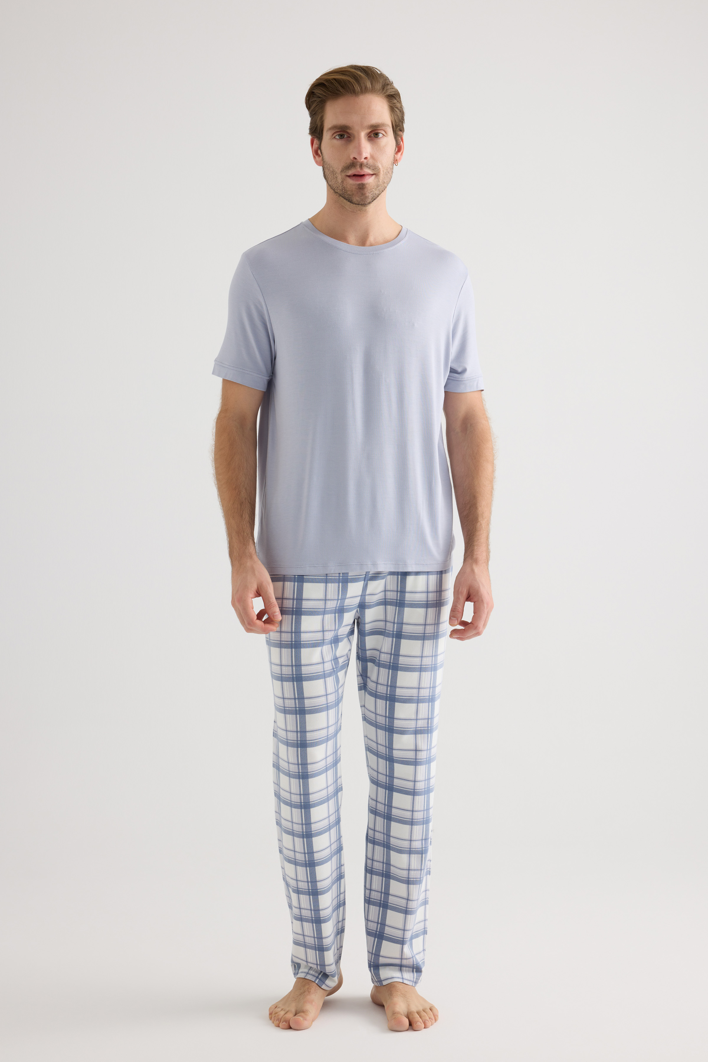 Erkek Viskon Kısa Kollu Pijama Üstü