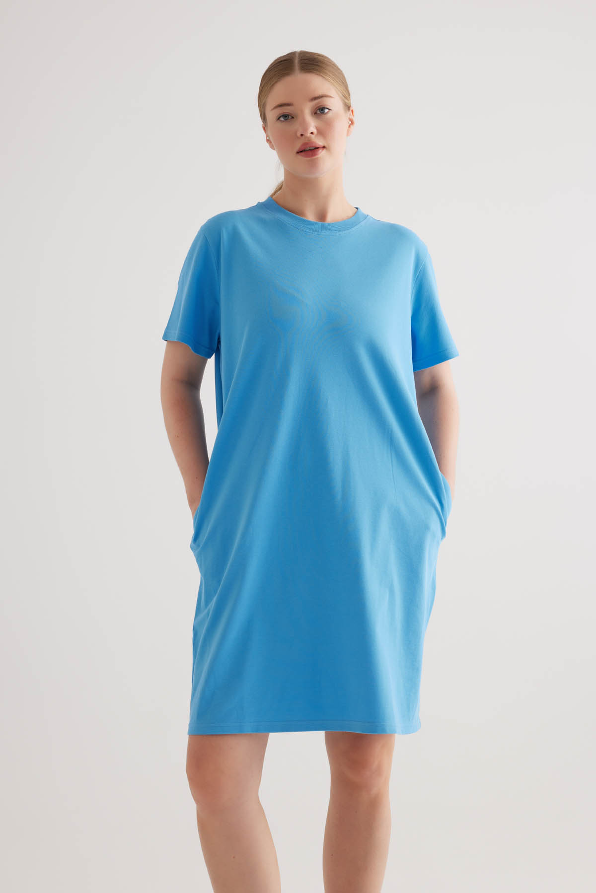 Kadın Plus Size Pamuklu Pique Cepli Kısa Kollu Elbise