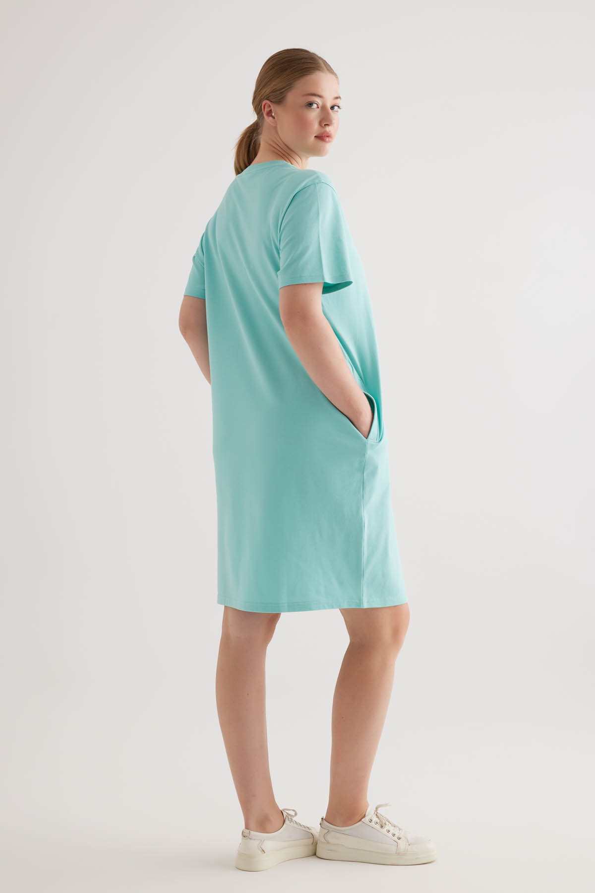 Kadın Plus Size Pamuklu Pique Cepli Kısa Kollu Elbise