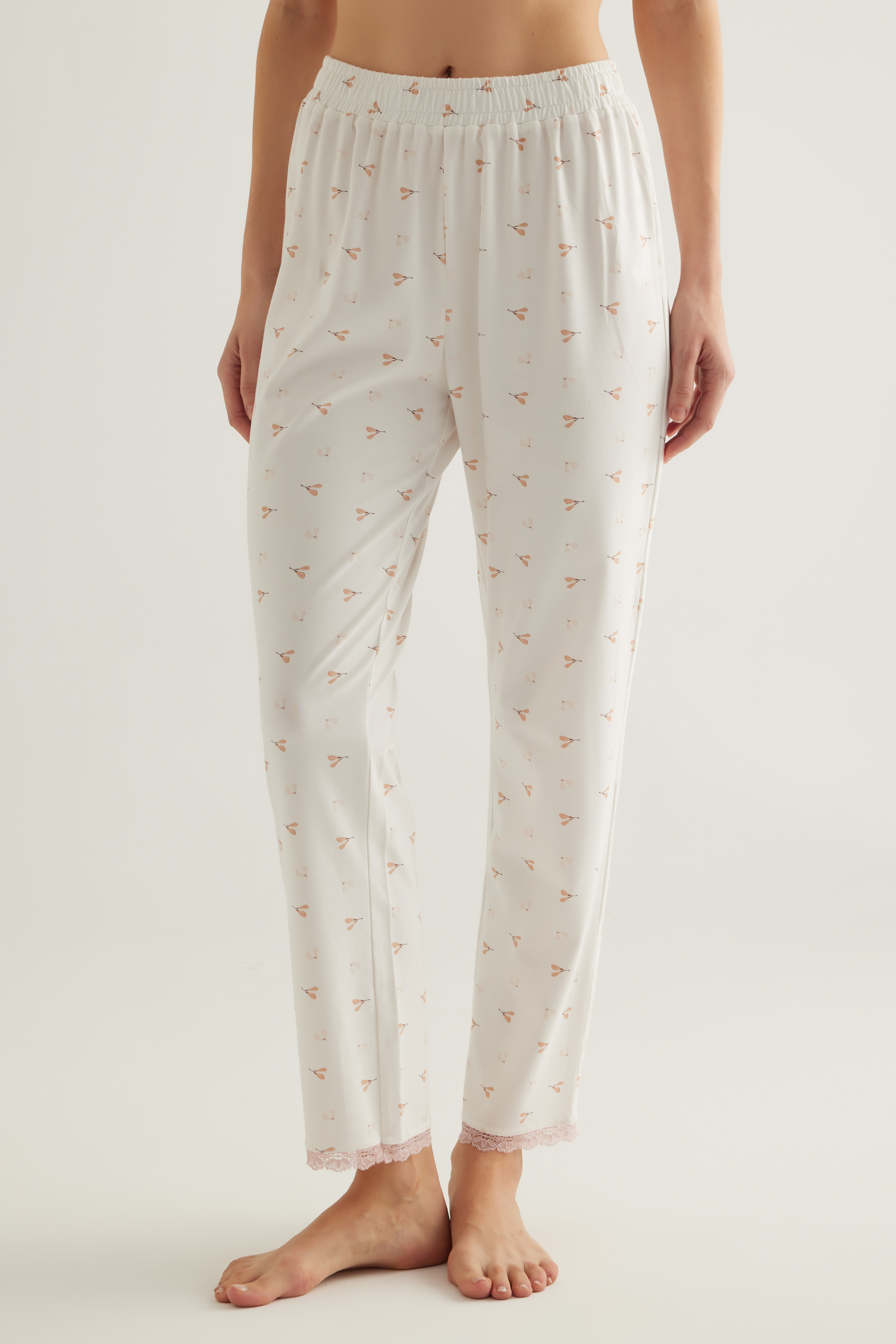Kadın Pamuklu Dantel Detaylı Uzun Pijama Altı
