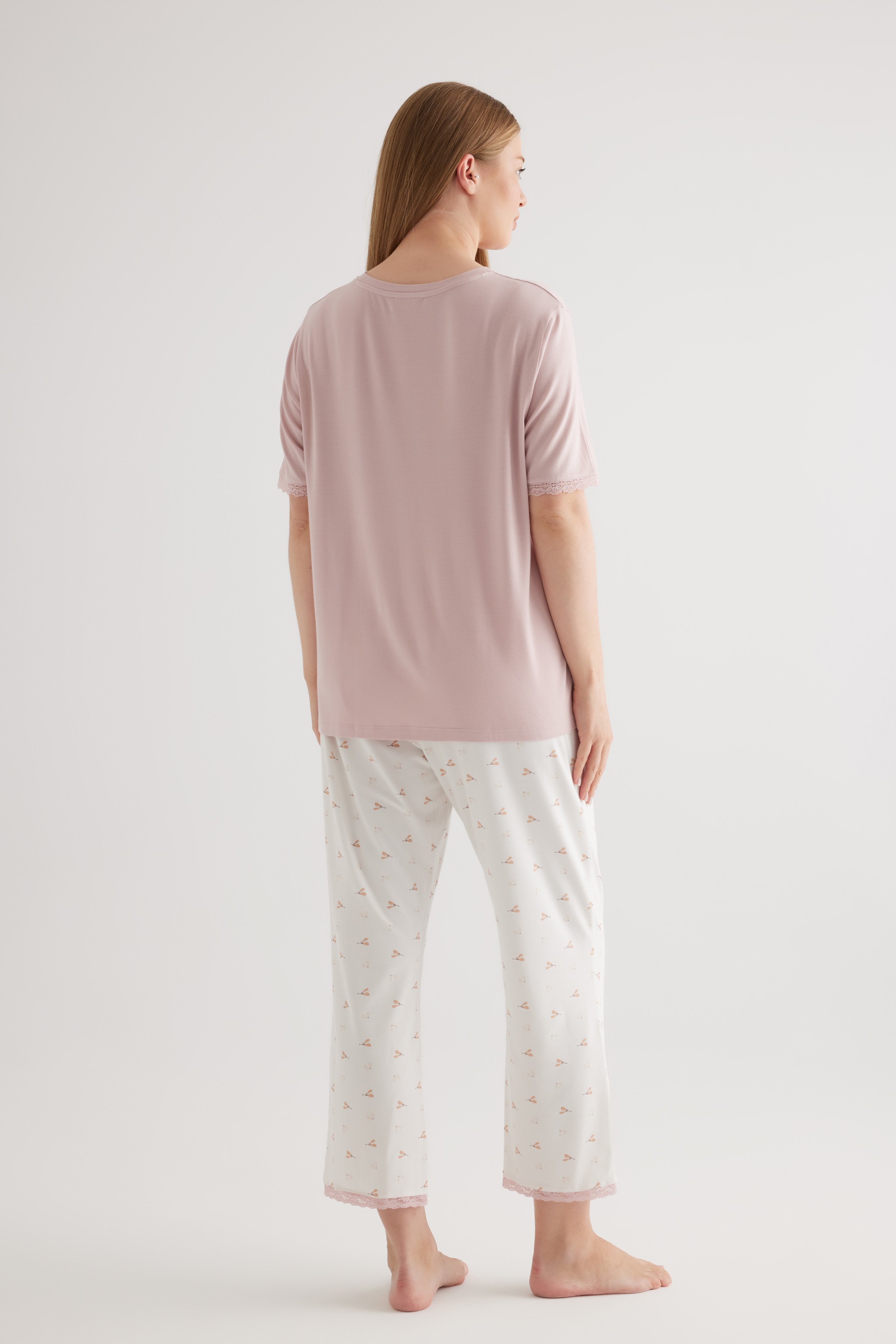 Kadın Plus Size Pamuklu Kısa Kollu Pijama Takımı
