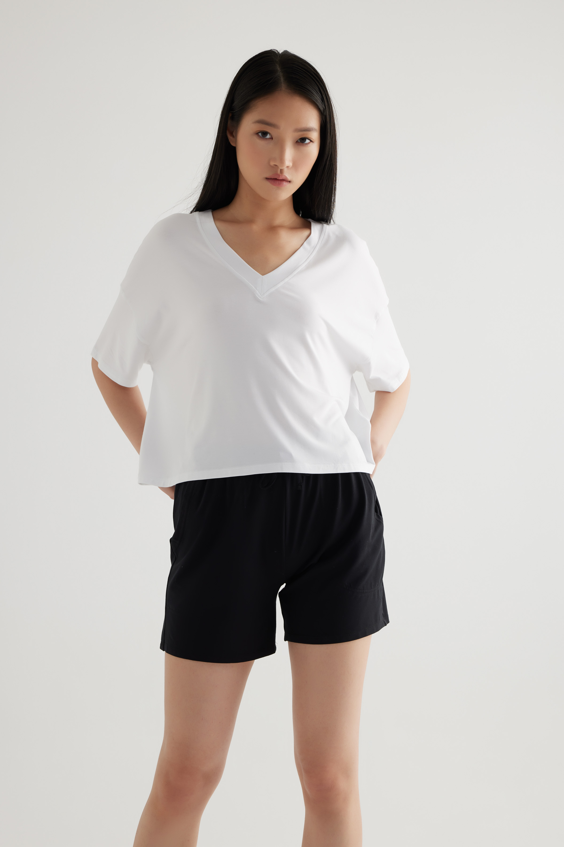 Kadın Modal V Yaka Kısa Kollu Pijama Üst