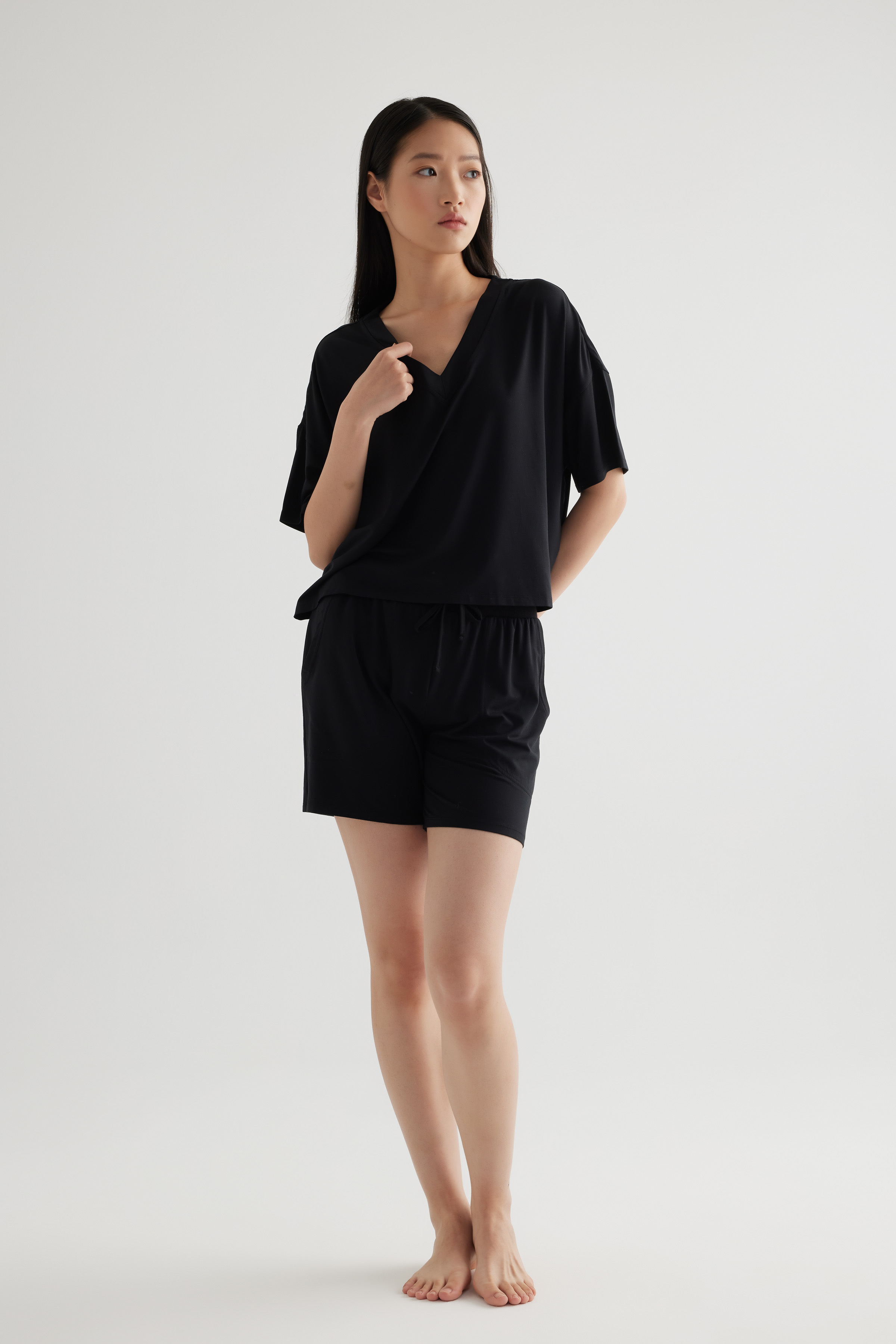 Kadın Modal V Yaka Kısa Kollu Pijama Üst