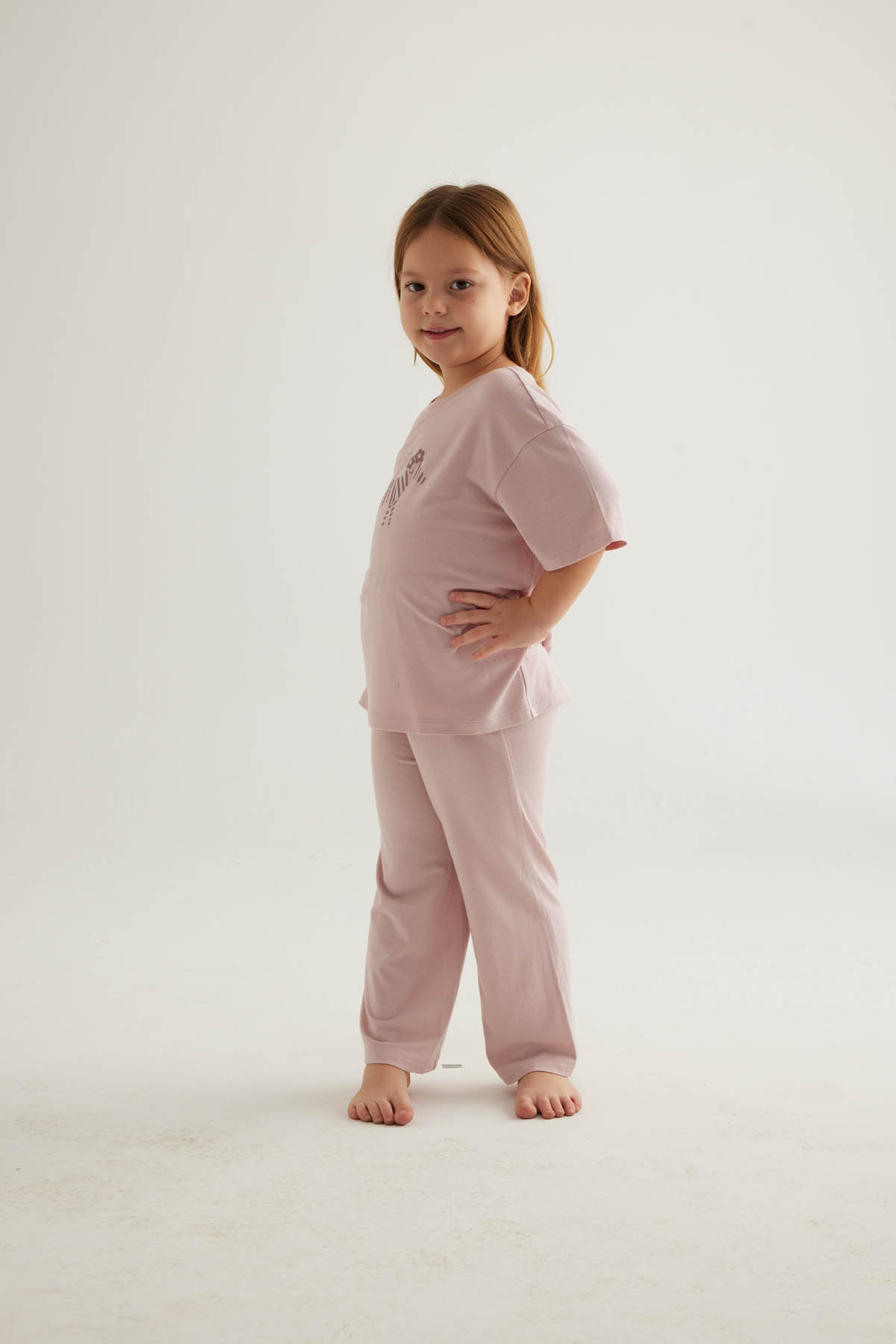 Kız Çocuk Viskon Kısa Kollu Uzun Pijama Takımı