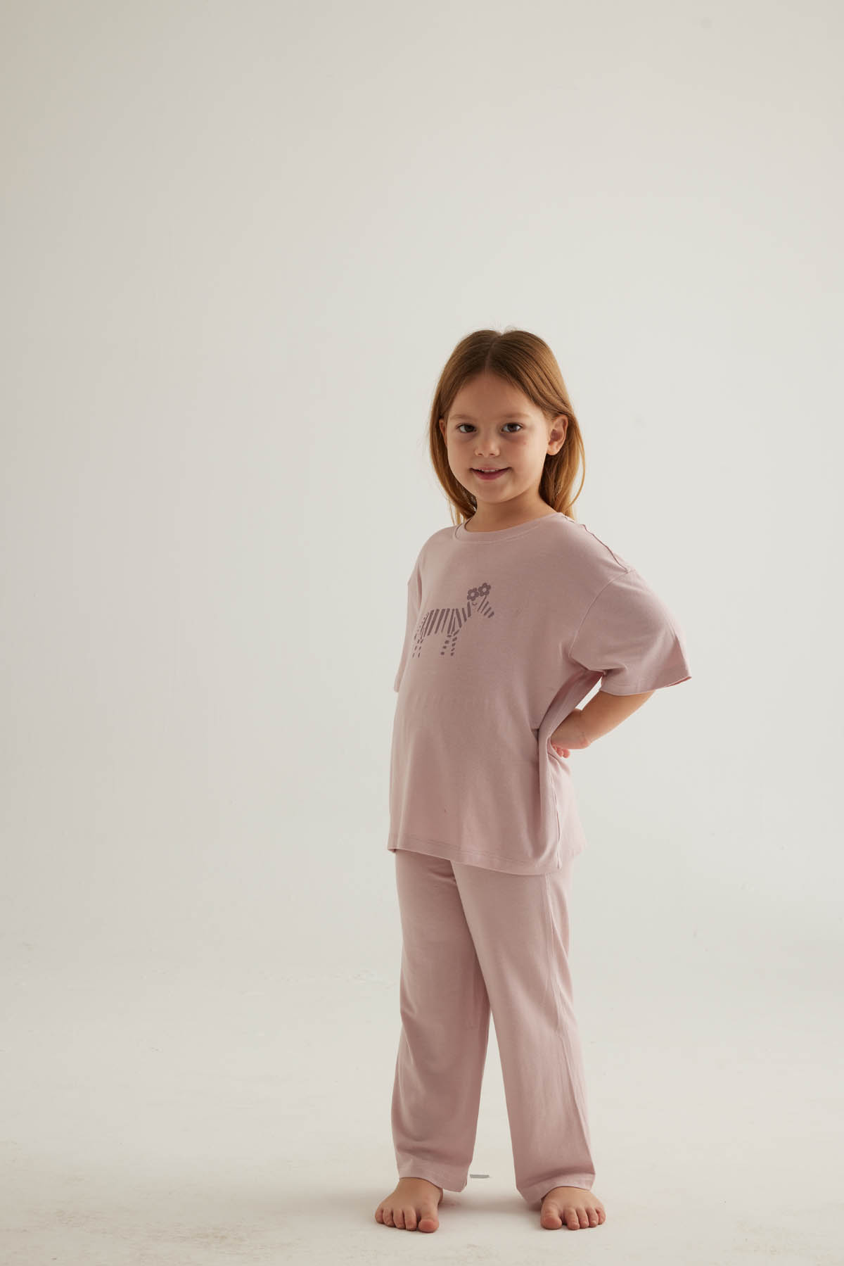 Kız Çocuk Viskon Kısa Kollu Uzun Pijama Takımı