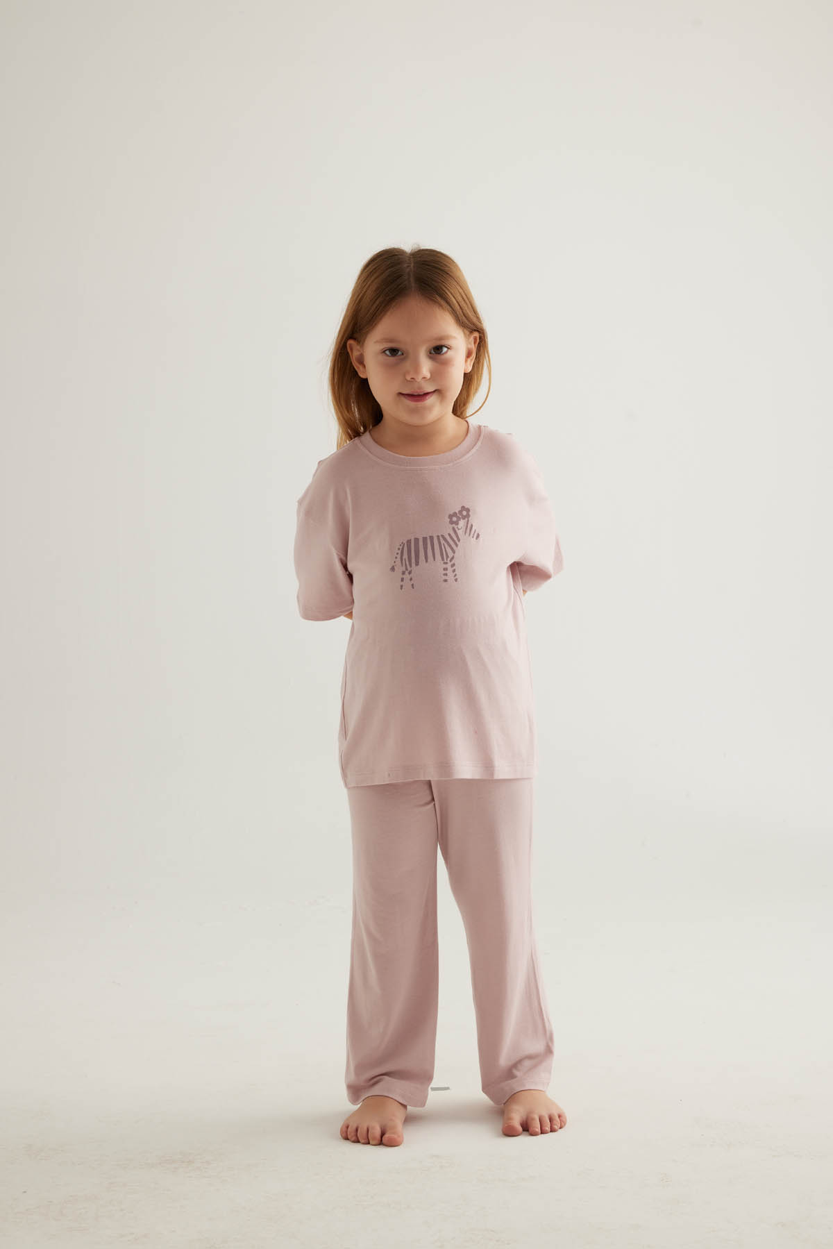 Kız Çocuk Viskon Kısa Kollu Uzun Pijama Takımı