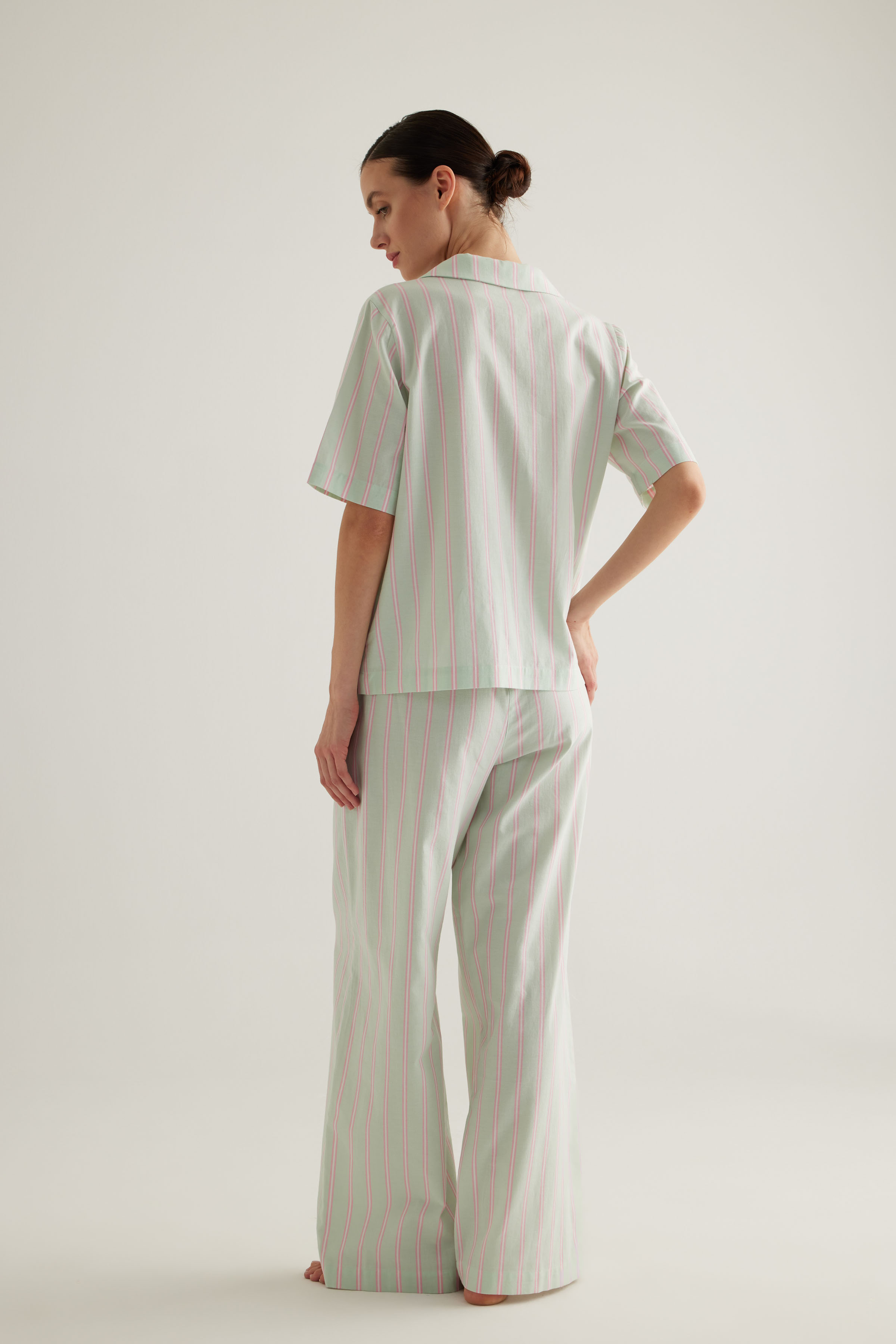 Kadın Dokuma Uzun Kollu Gömlek Pantolon Pijama Takımı