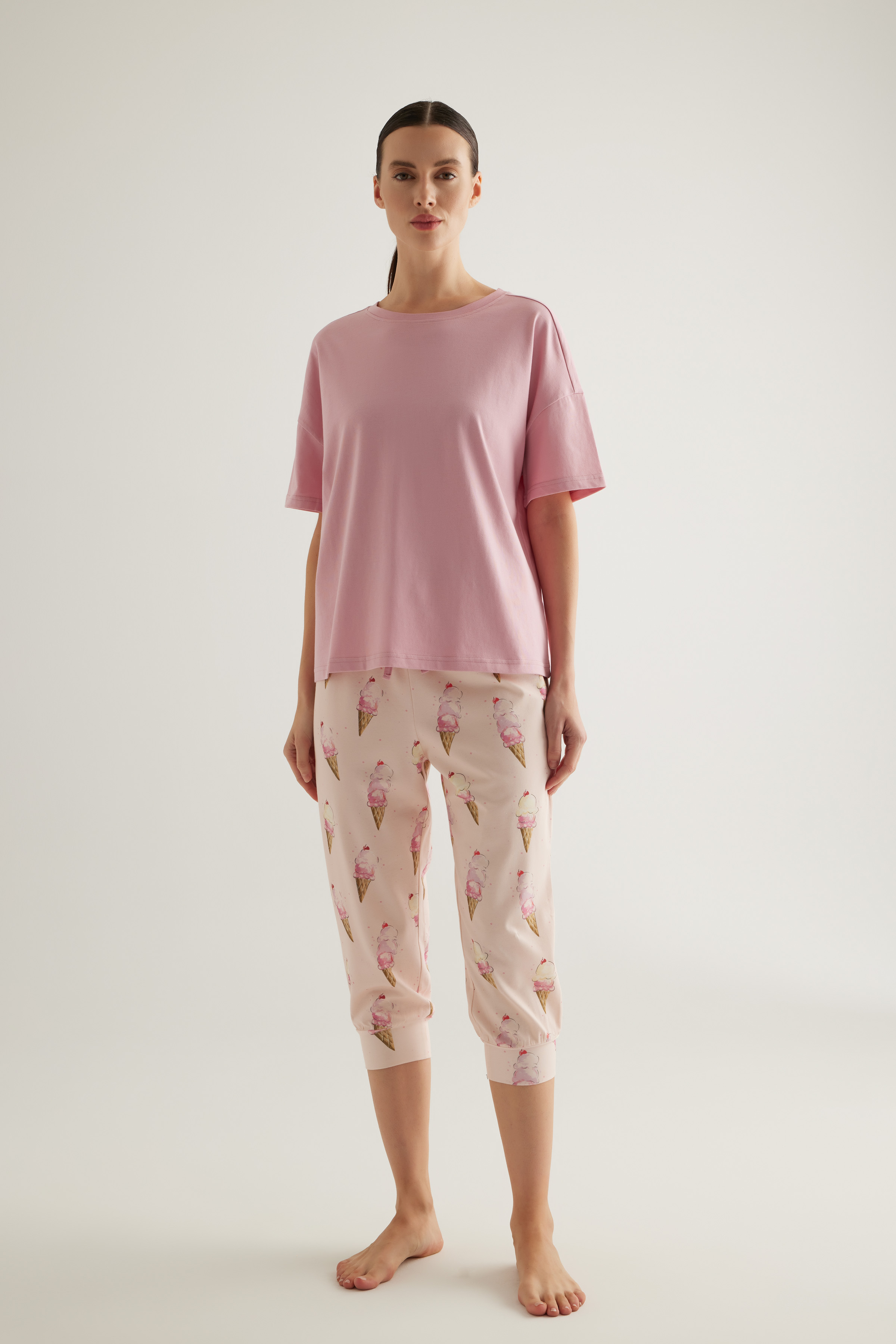 Kadın Pamuklu Kapri Pijama Altı