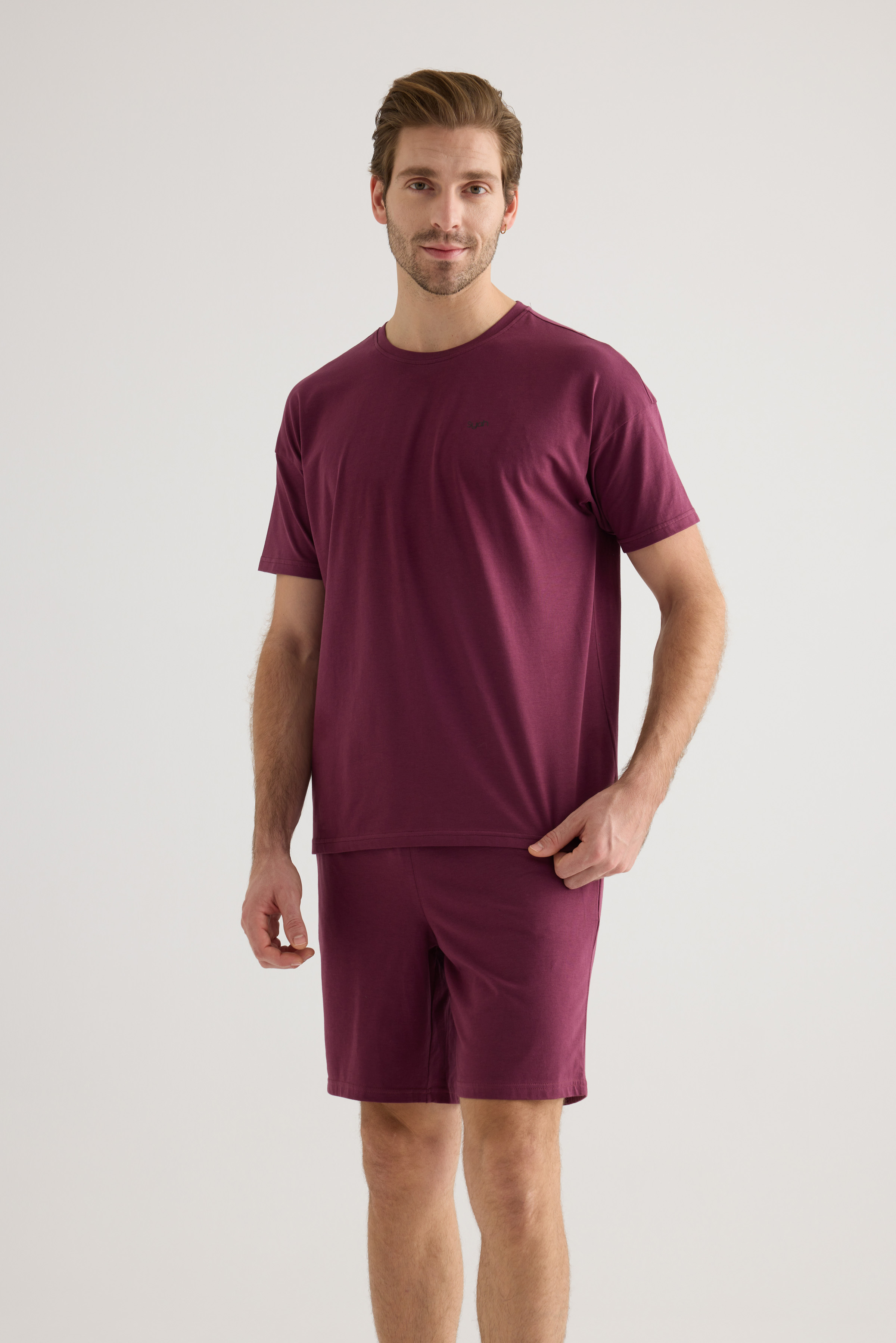 Erkek Pamuklu Kısa Kollu Şortlu Pijama Takımı