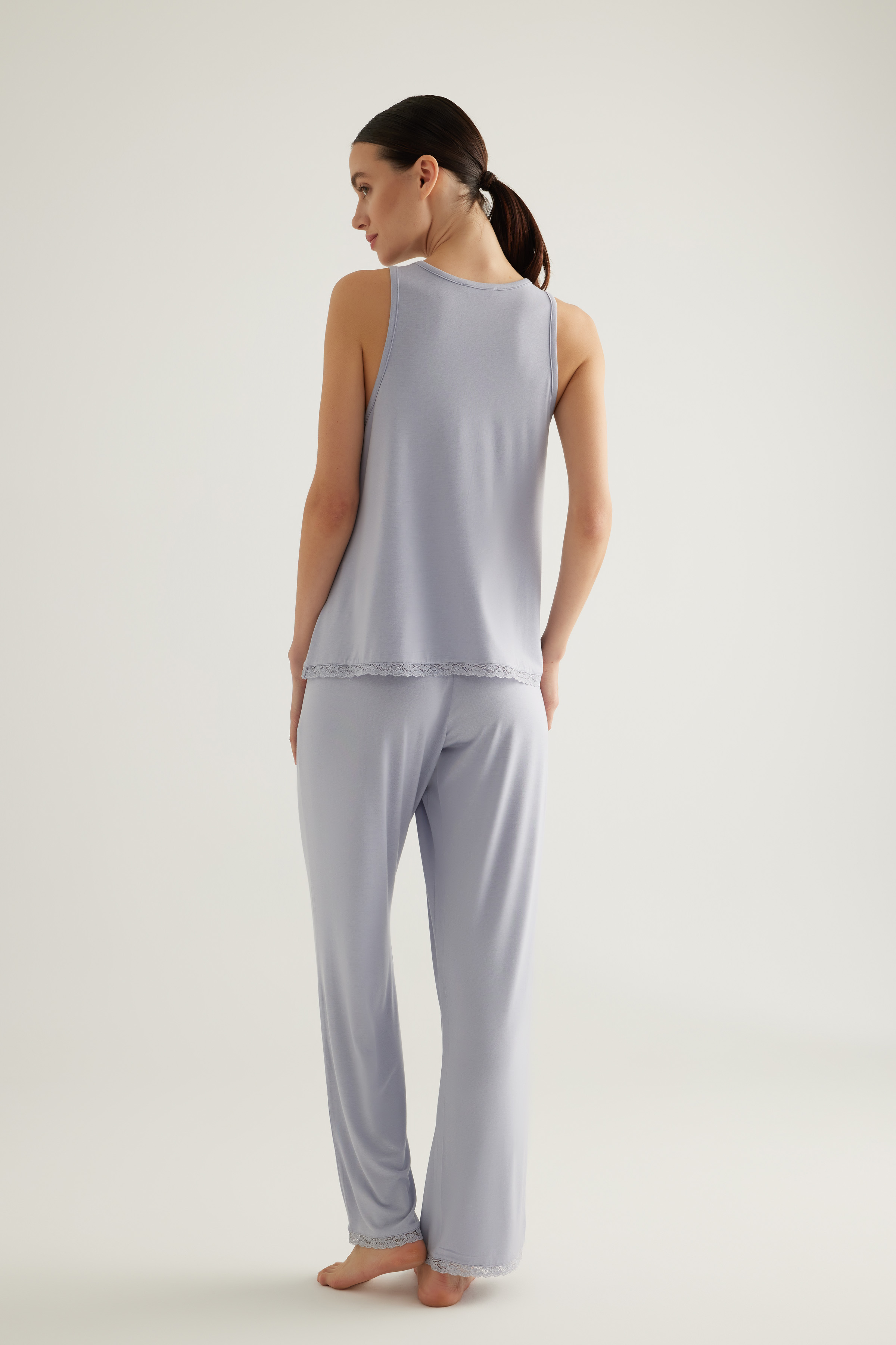 Kadın Viscose Dantel Detaylı Atlet Pijama Üstü