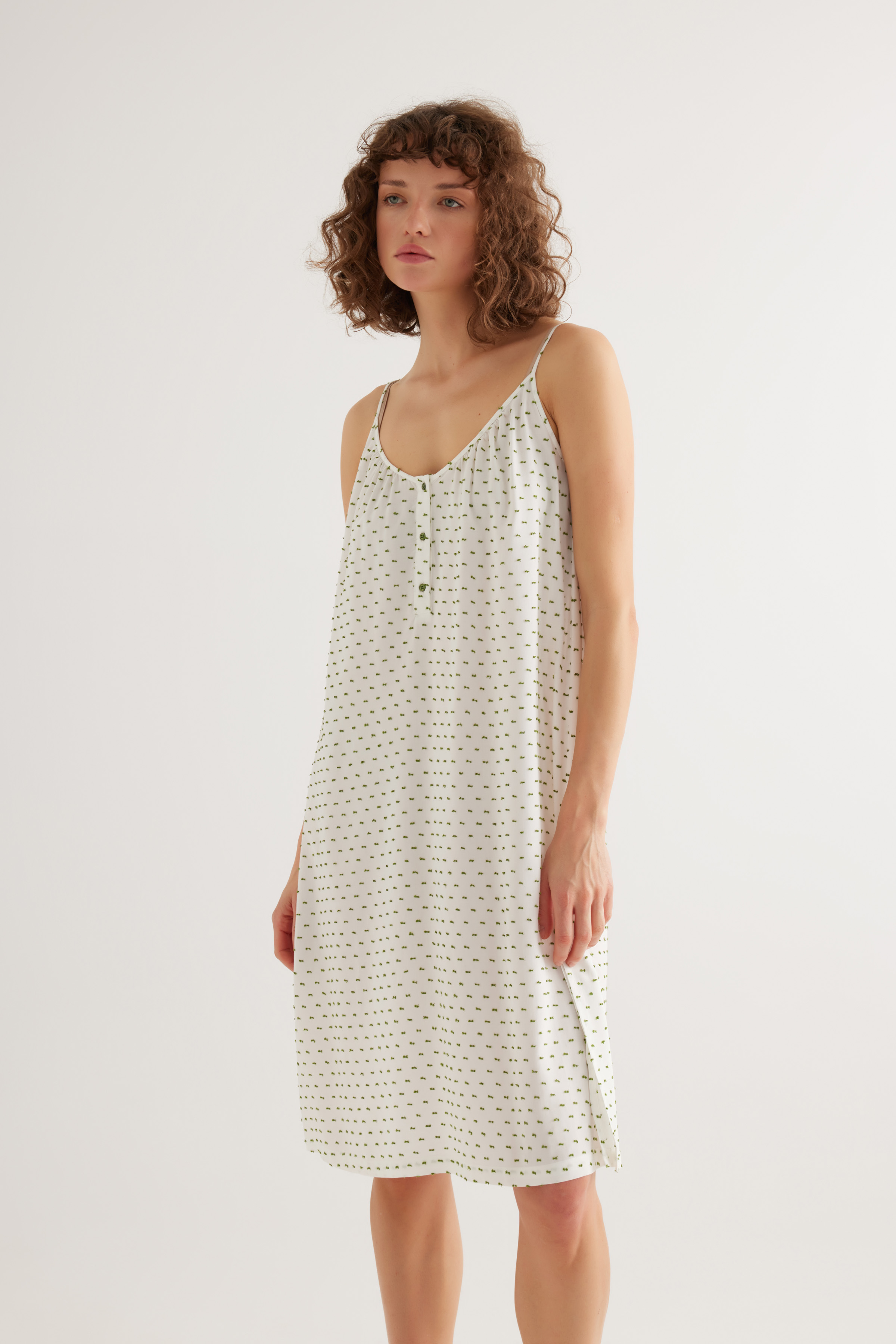 Kadın Dokuma Ayarlanır İp Askılı V Yaka Patlı Elbise