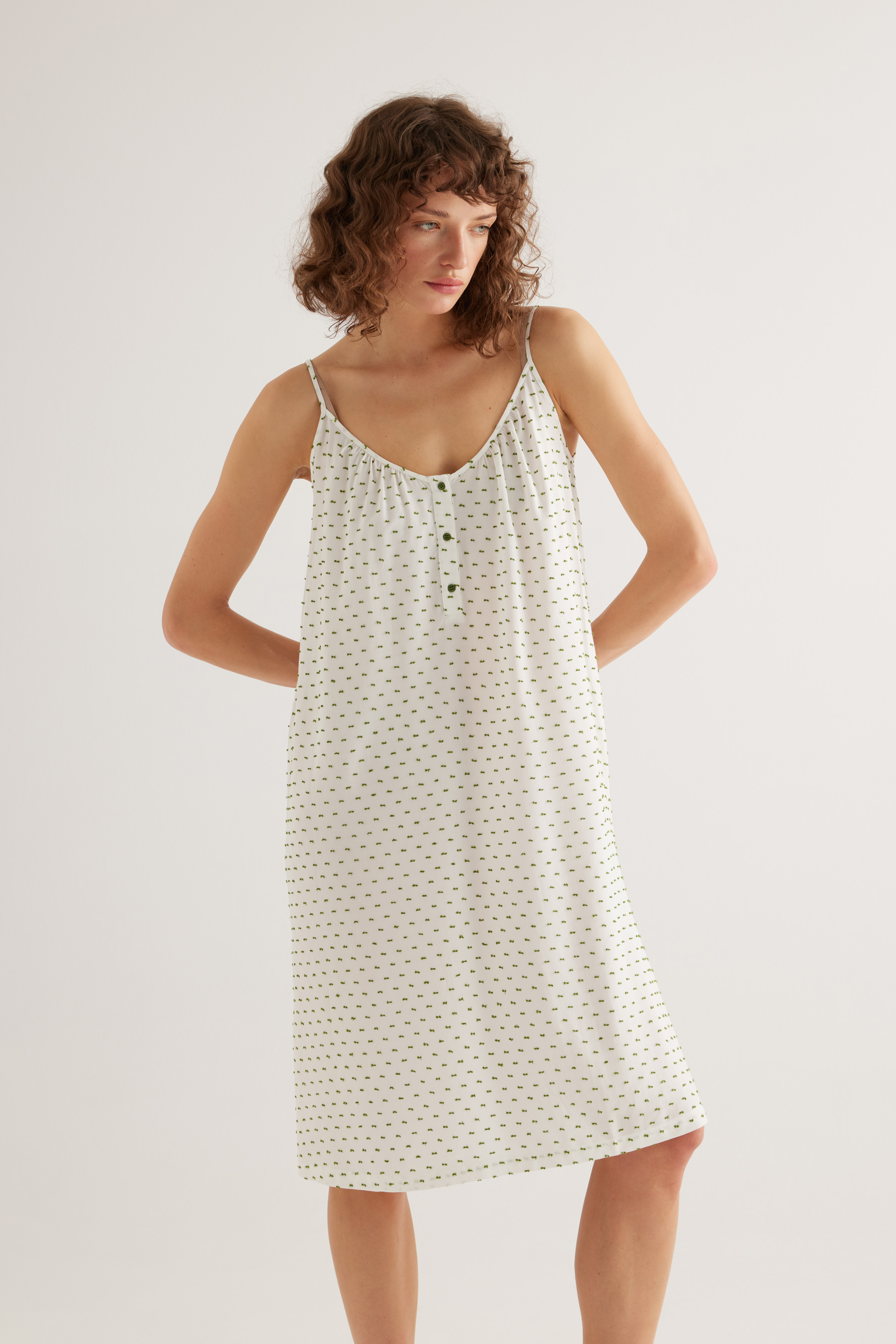 Kadın Dokuma Ayarlanır İp Askılı V Yaka Patlı Elbise